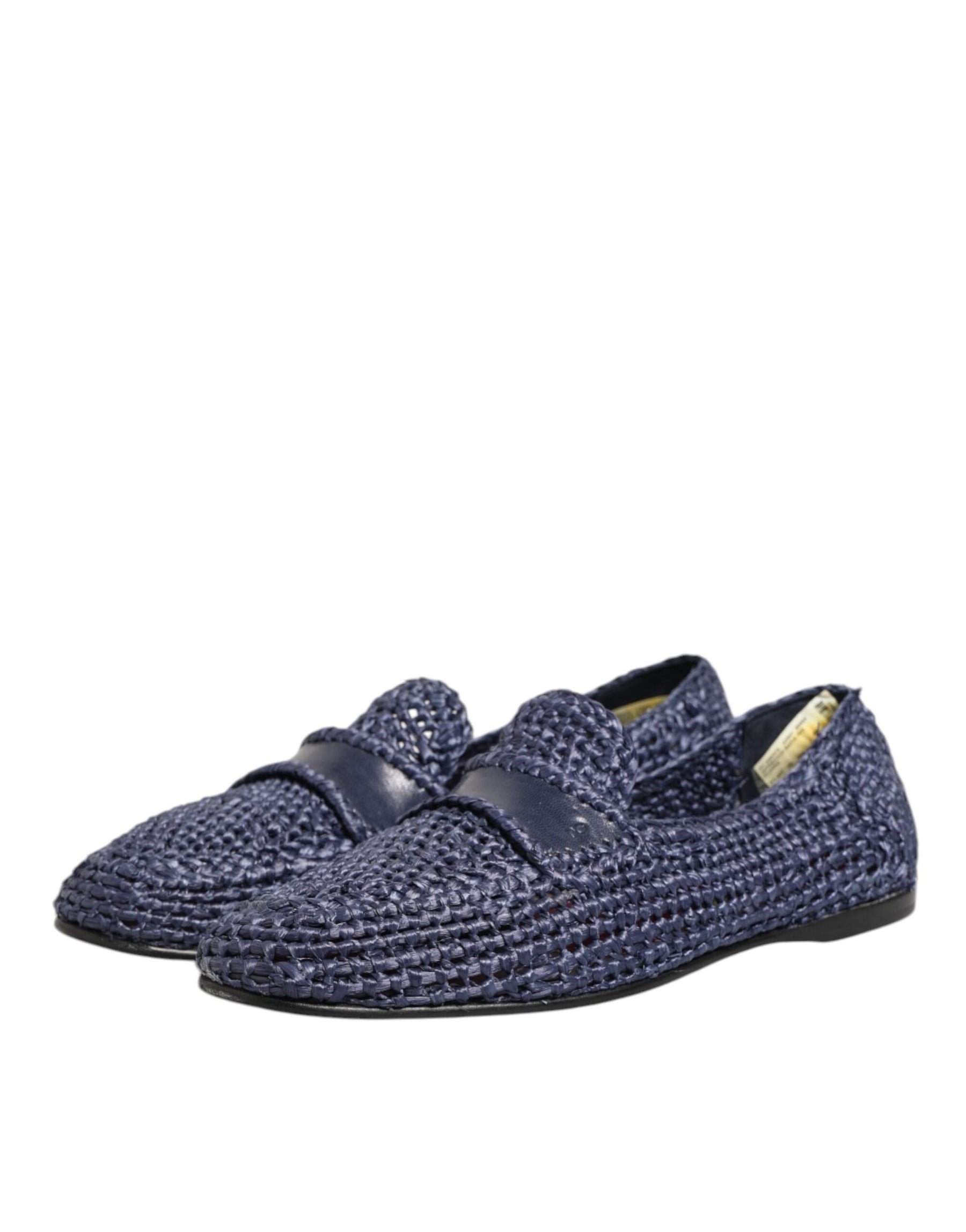 Dolce & Gabbana Blue Woven Leather Slip On Loafers Men Shoes | Regal Royce