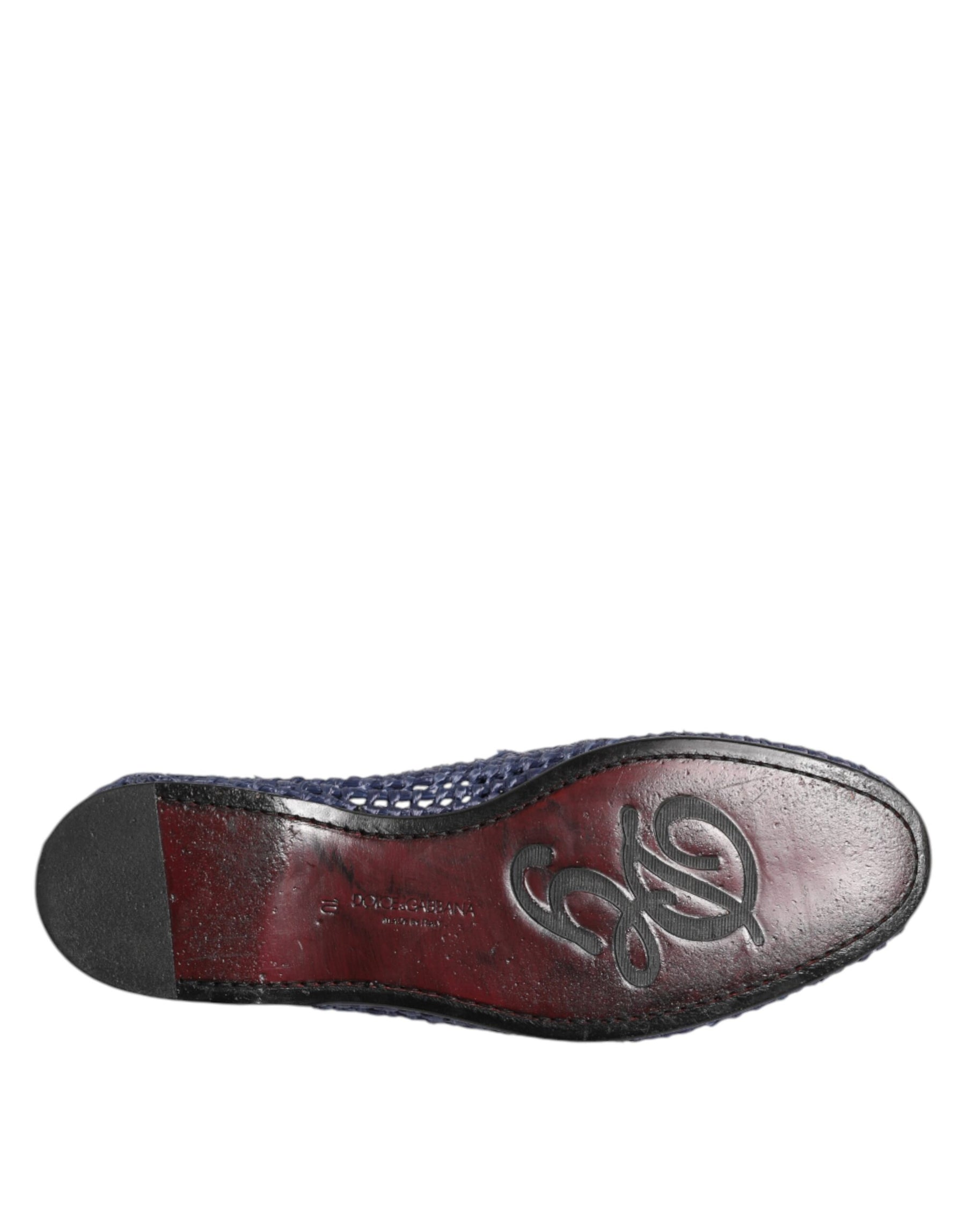 Dolce & Gabbana Blue Woven Leather Slip On Loafers Men Shoes | Regal Royce