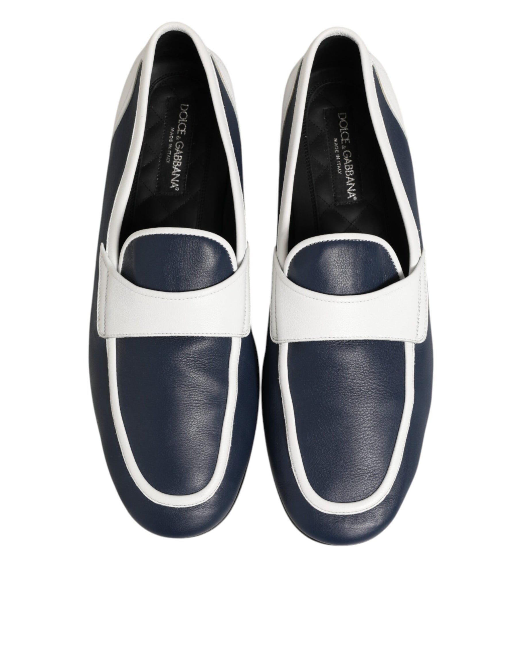 Dolce & Gabbana White Blue Leather Slip On Loafers Men Formal Shoes | Regal Royce