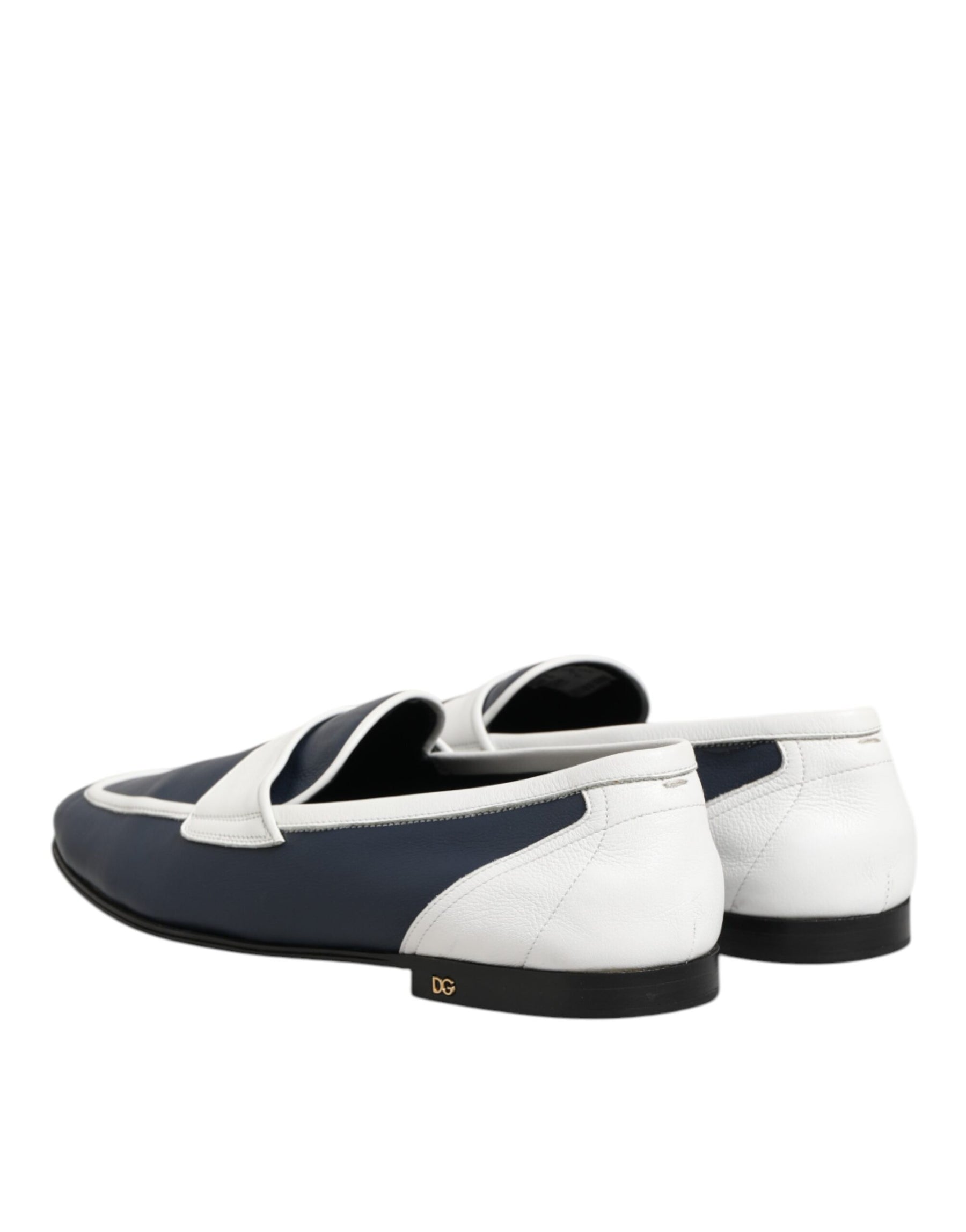 Dolce & Gabbana White Blue Leather Slip On Loafers Men Formal Shoes | Regal Royce