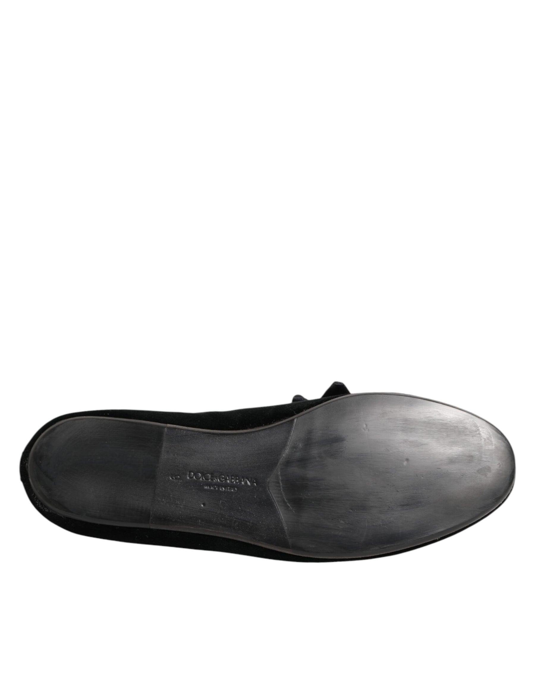 Dolce & Gabbana Black Suede Cotton Rose Slip On Loafers Shoes | Regal Royce