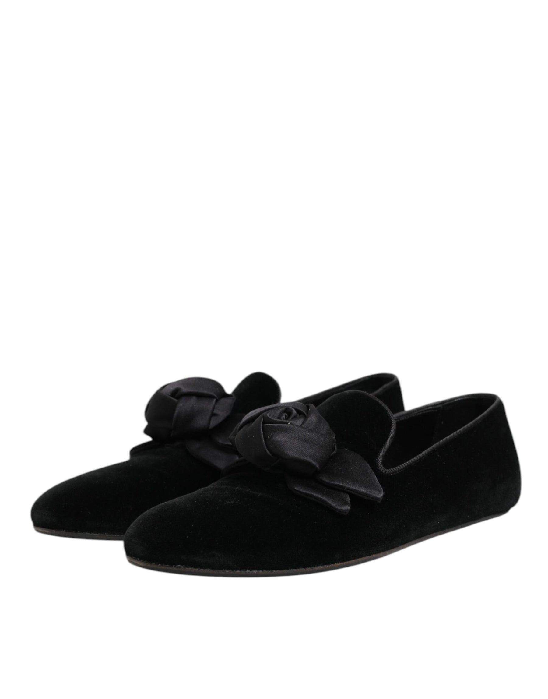 Dolce & Gabbana Black Suede Cotton Rose Slip On Loafers Shoes | Regal Royce