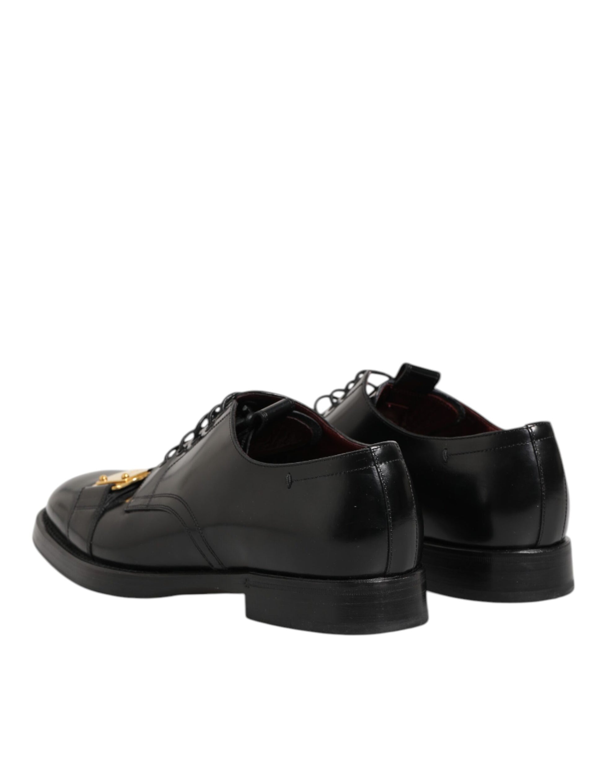 Dolce & Gabbana Black Leather Dress Lace Up Logo Plaque Shoes
