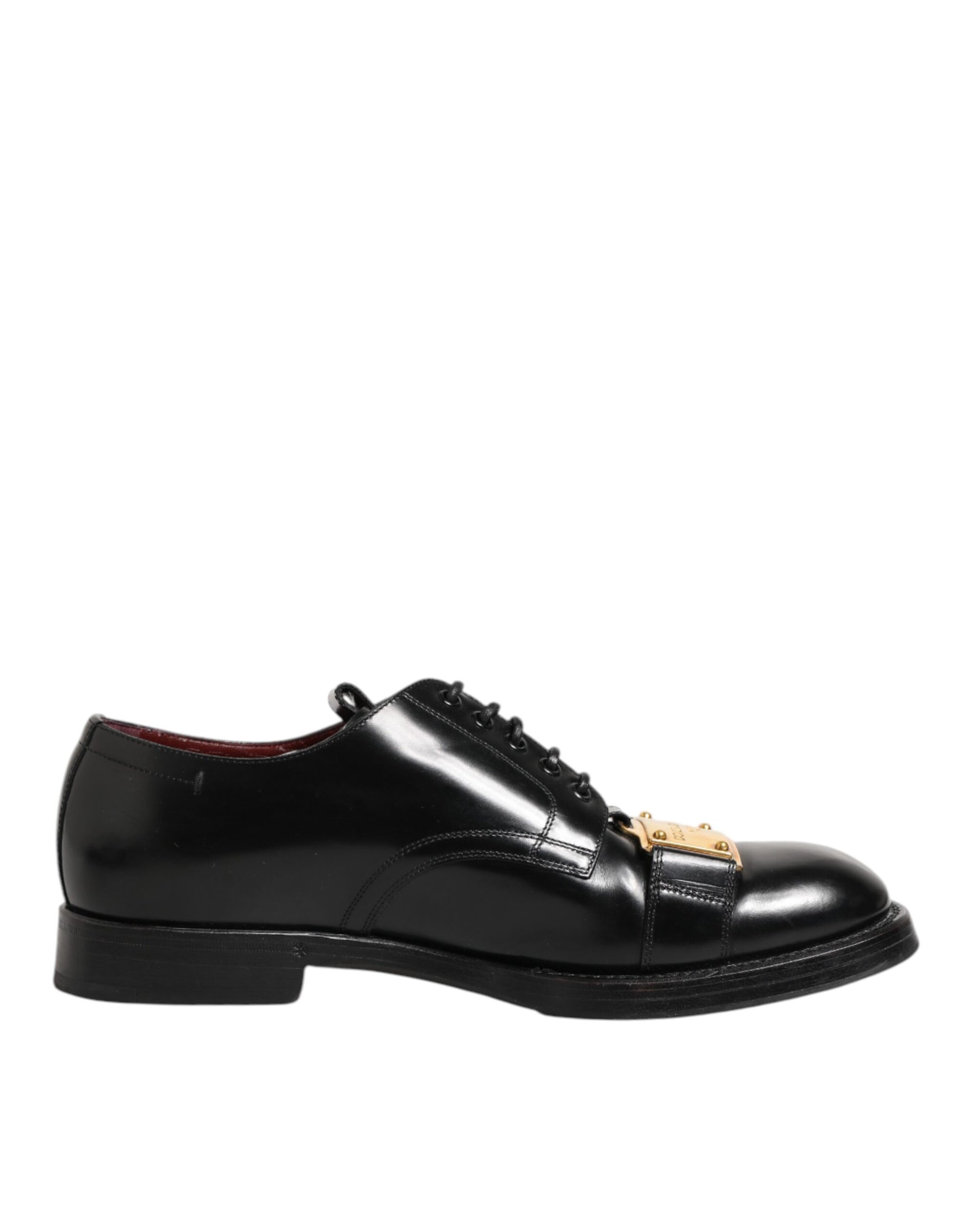 Dolce & Gabbana Black Leather Dress Lace Up Logo Plaque Shoes