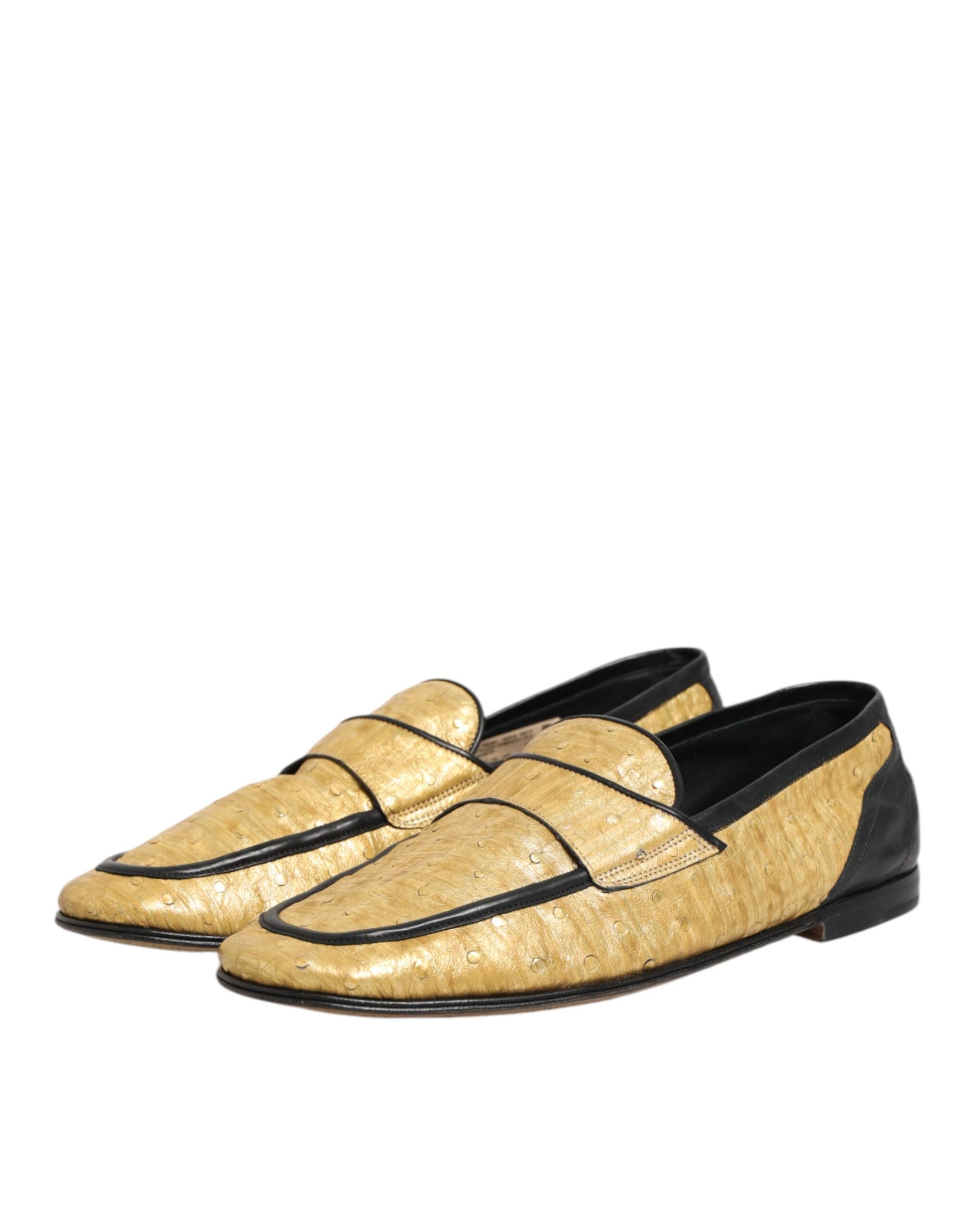 Dolce & Gabbana Yellow Black Leather Slip On Loafers Shoes | Regal Royce