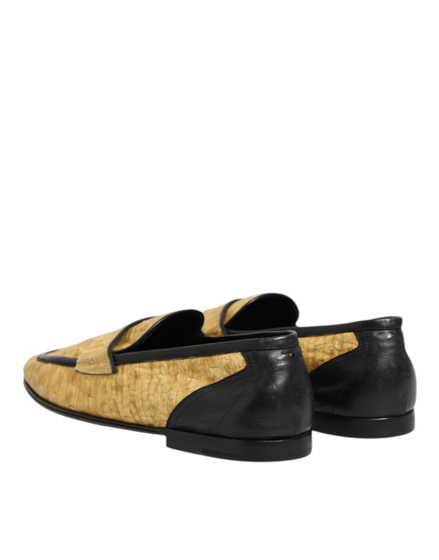 Dolce & Gabbana Yellow Black Leather Slip On Loafers Shoes | Regal Royce