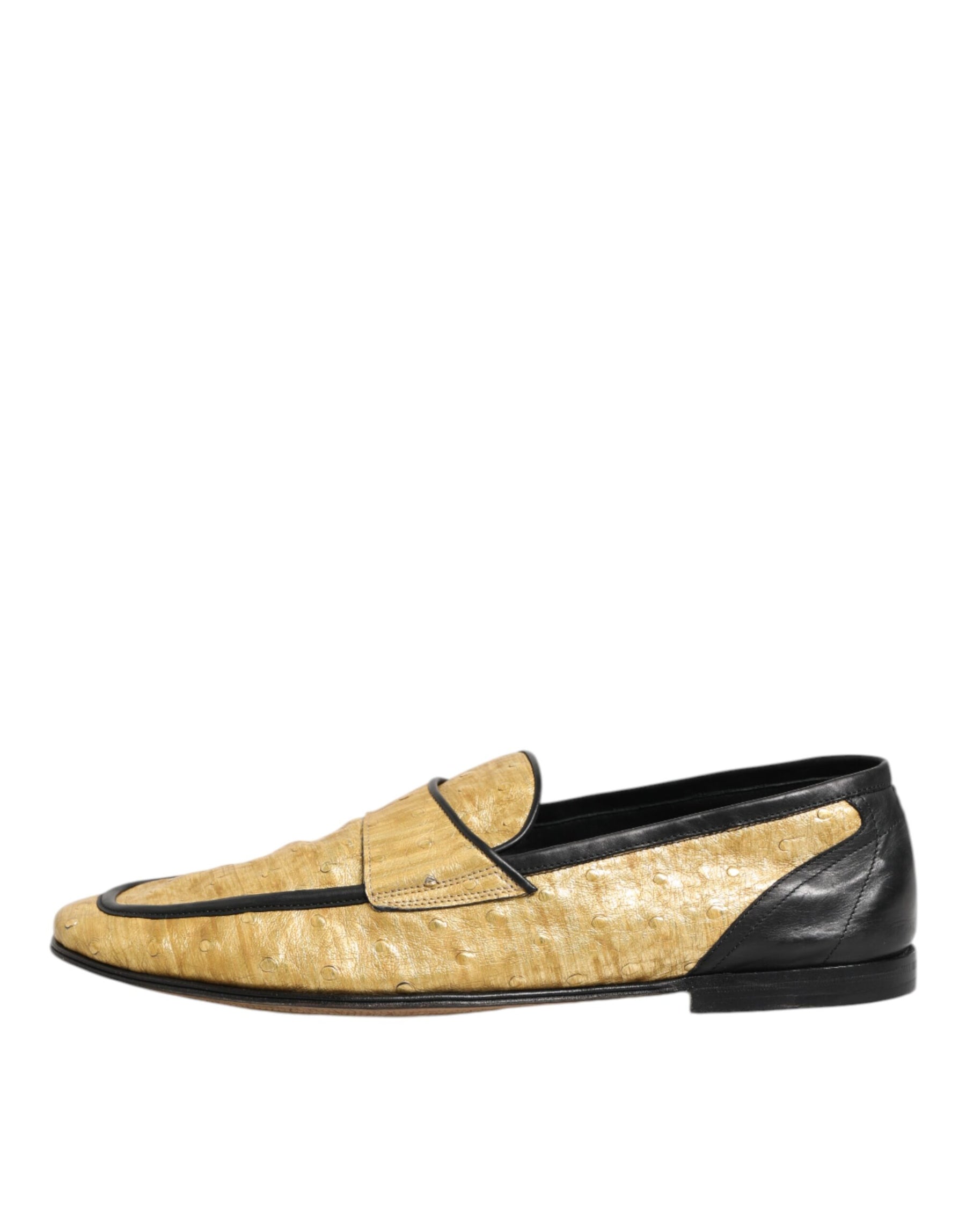 Dolce & Gabbana Yellow Black Leather Slip On Loafers Shoes | Regal Royce