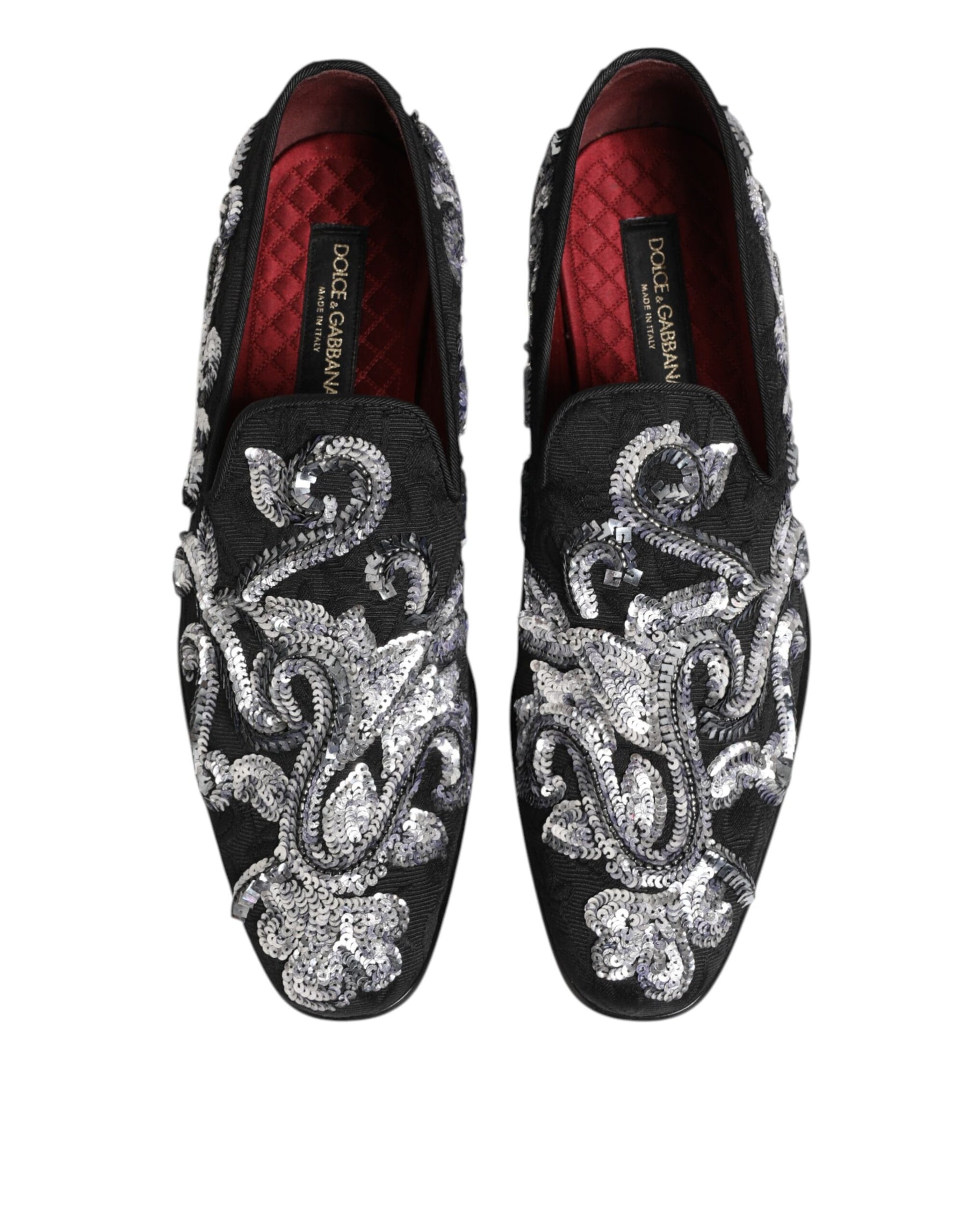 Dolce & Gabbana Black Silver Sequined Loafers Men Dress Shoes | Regal Royce