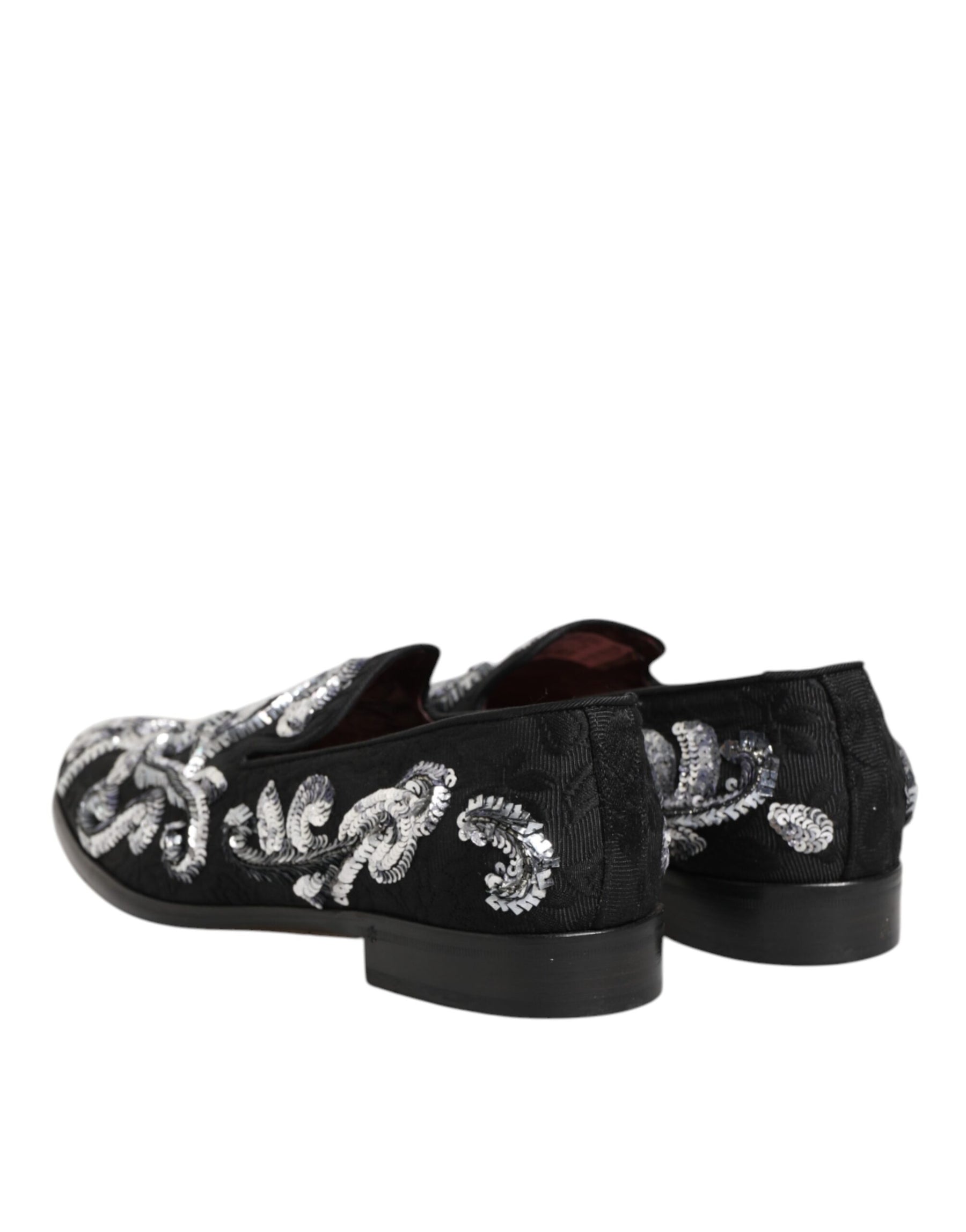 Dolce & Gabbana Black Silver Sequined Loafers Men Dress Shoes | Regal Royce
