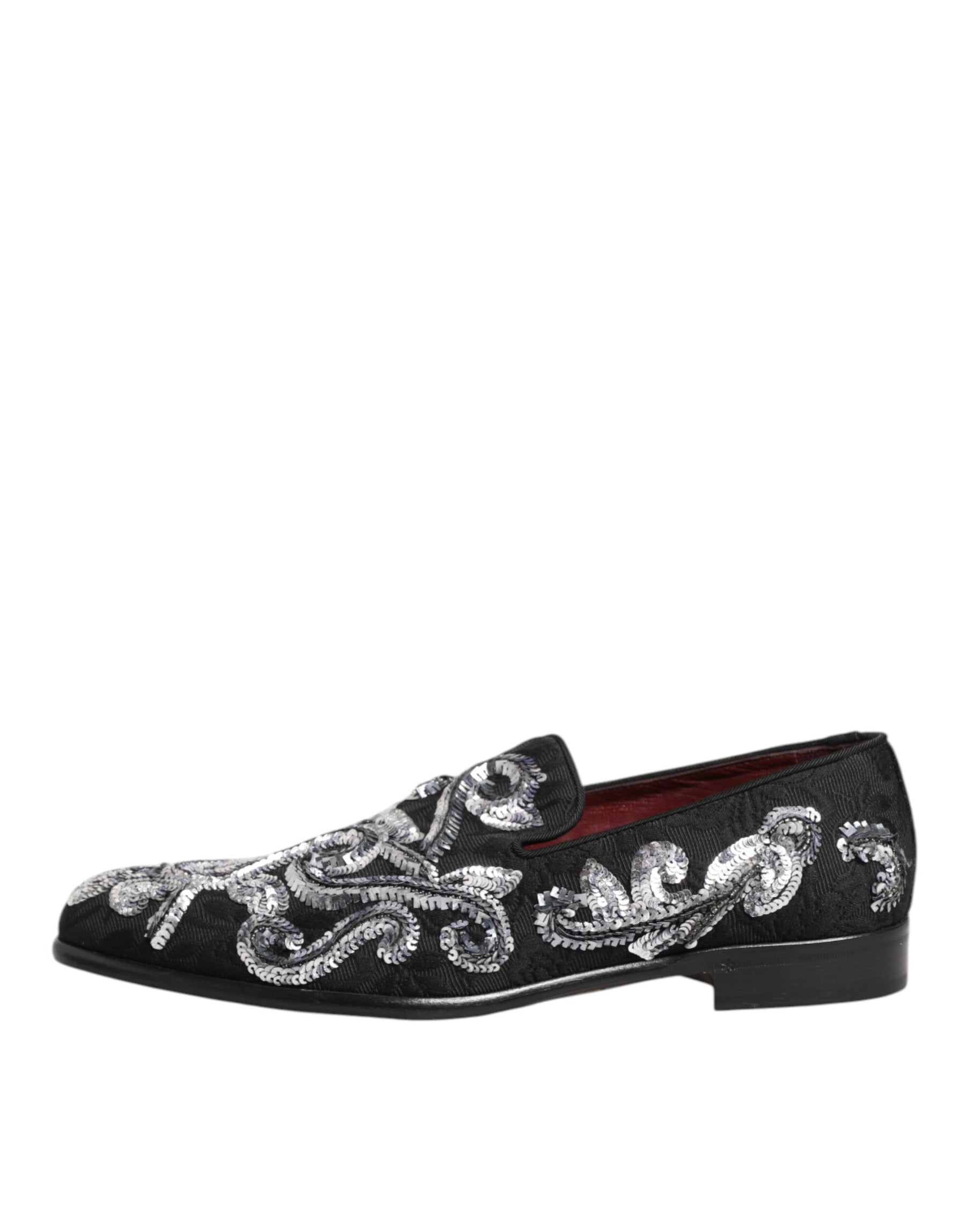 Dolce & Gabbana Black Silver Sequined Loafers Men Dress Shoes | Regal Royce