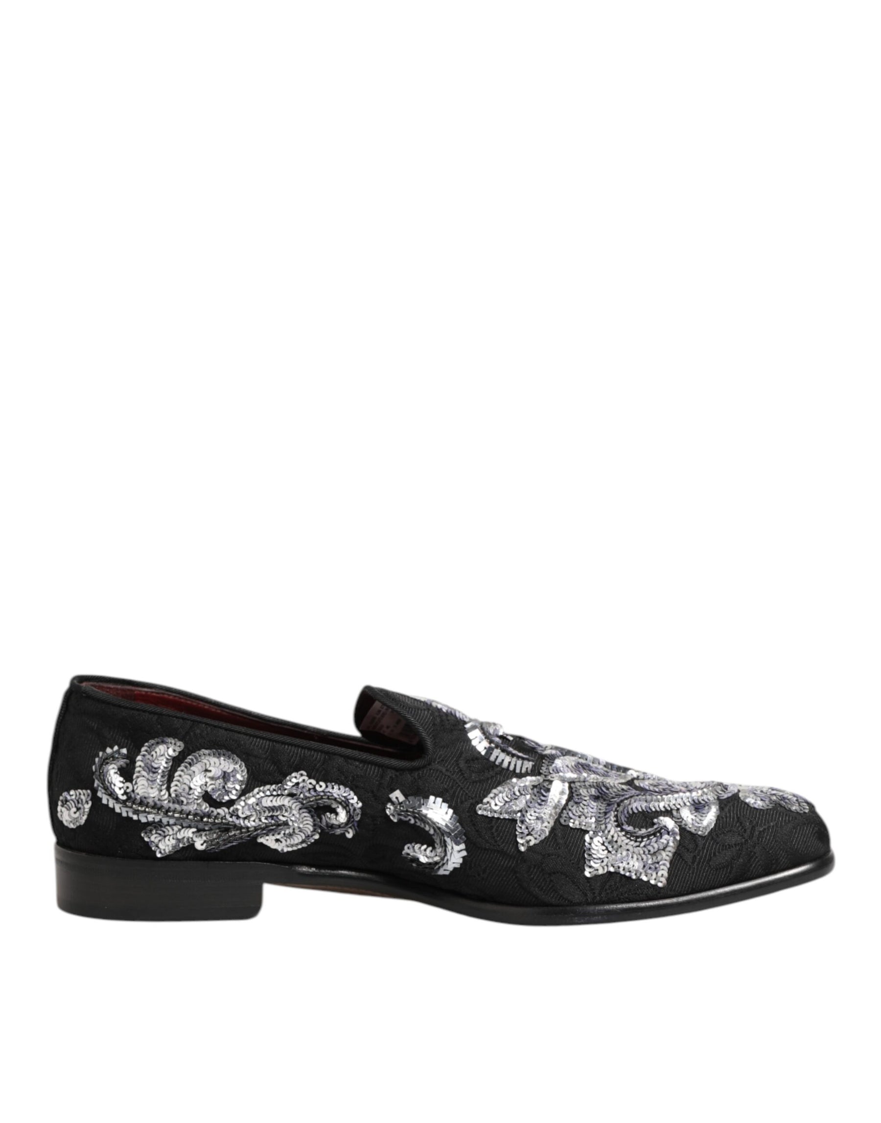 Dolce & Gabbana Black Silver Sequined Loafers Men Dress Shoes | Regal Royce