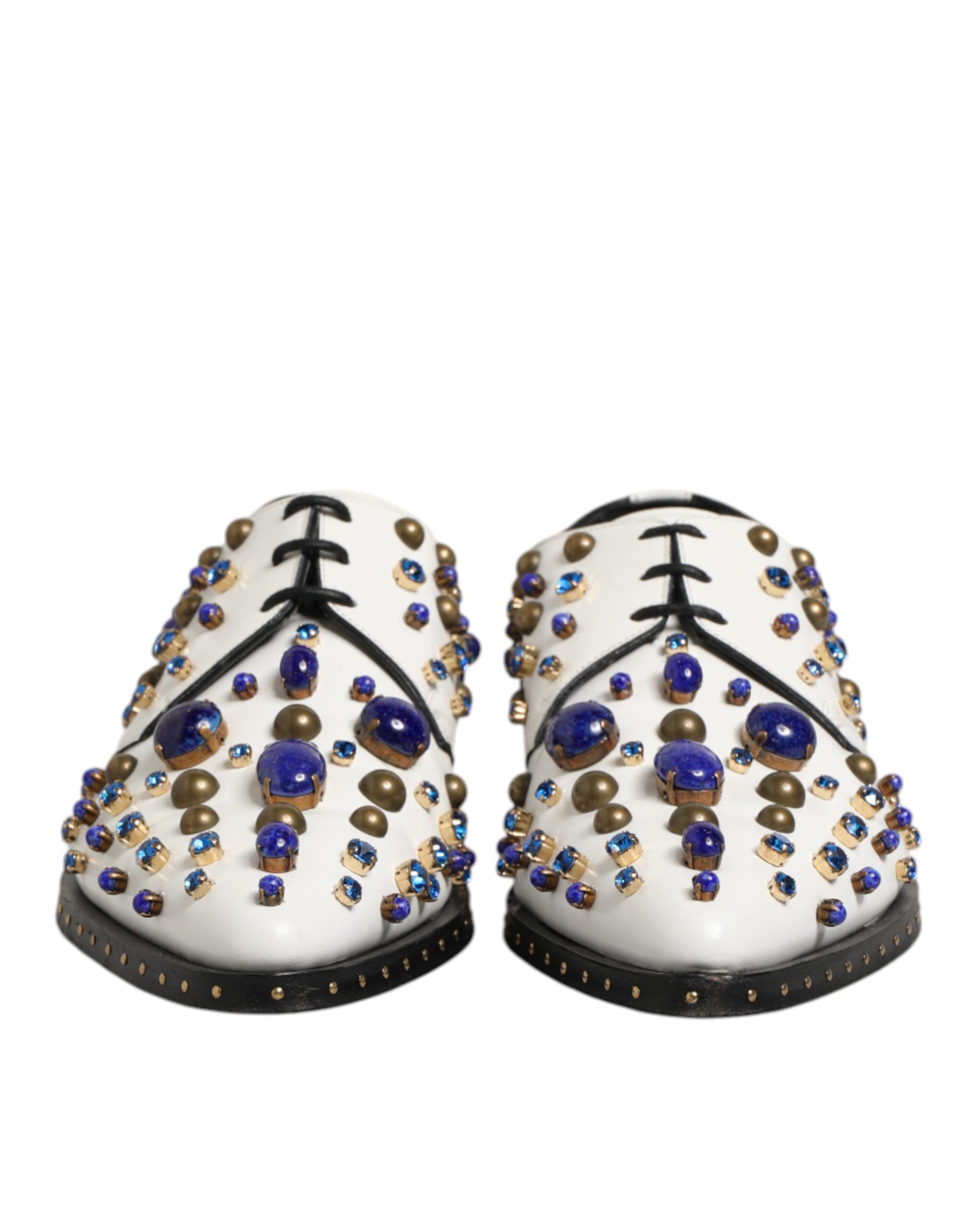 Dolce & Gabbana White Leather Crystals Embellished Dress Shoes | Regal Royce