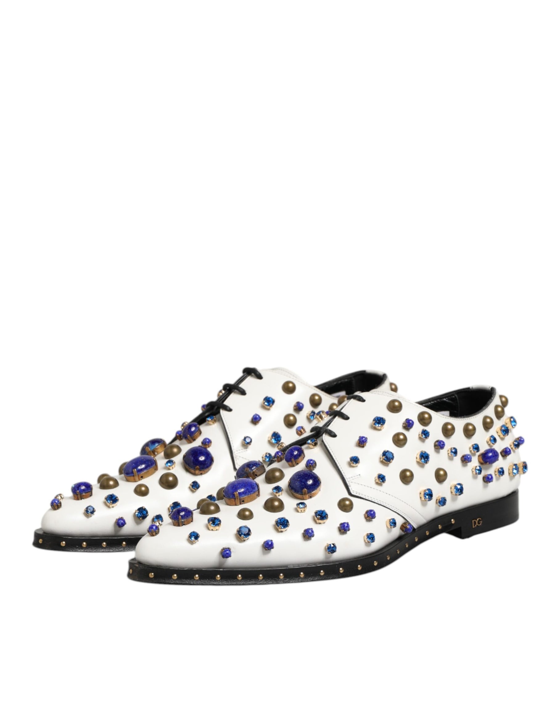 Dolce & Gabbana White Leather Crystals Embellished Dress Shoes | Regal Royce