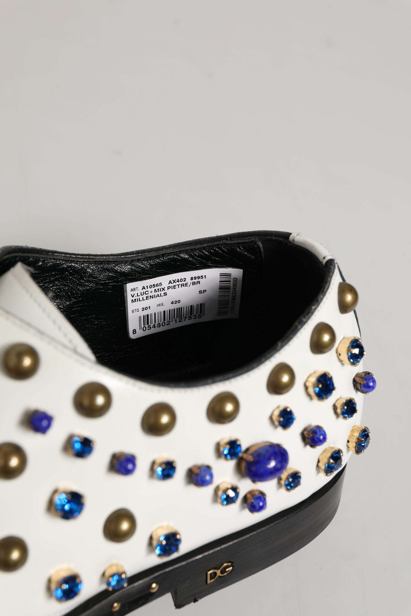 Dolce & Gabbana White Leather Crystals Embellished Dress Shoes | Regal Royce