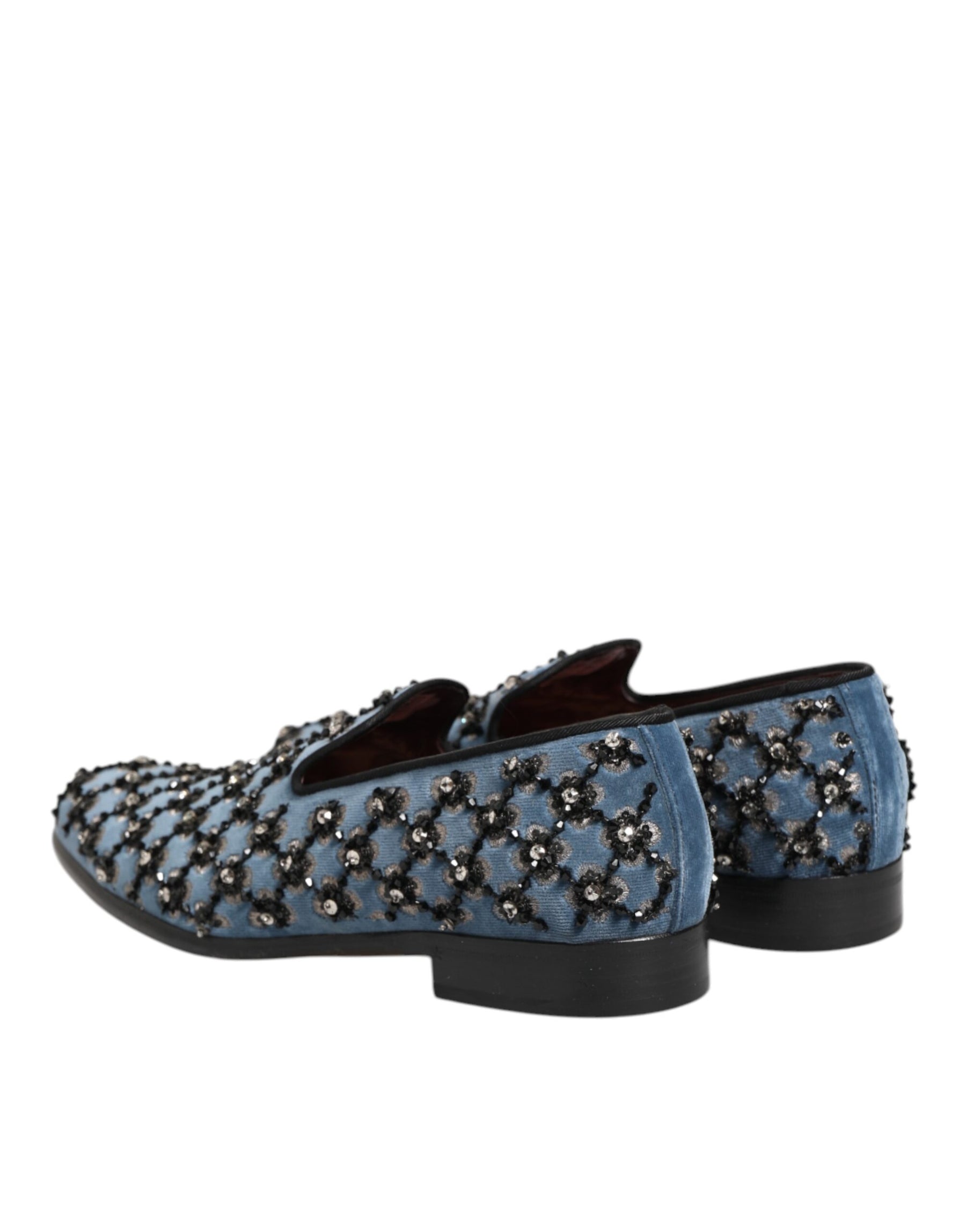 Dolce & Gabbana Blue Velvet Crystal Detailing Loafer Men Shoes | Regal Royce