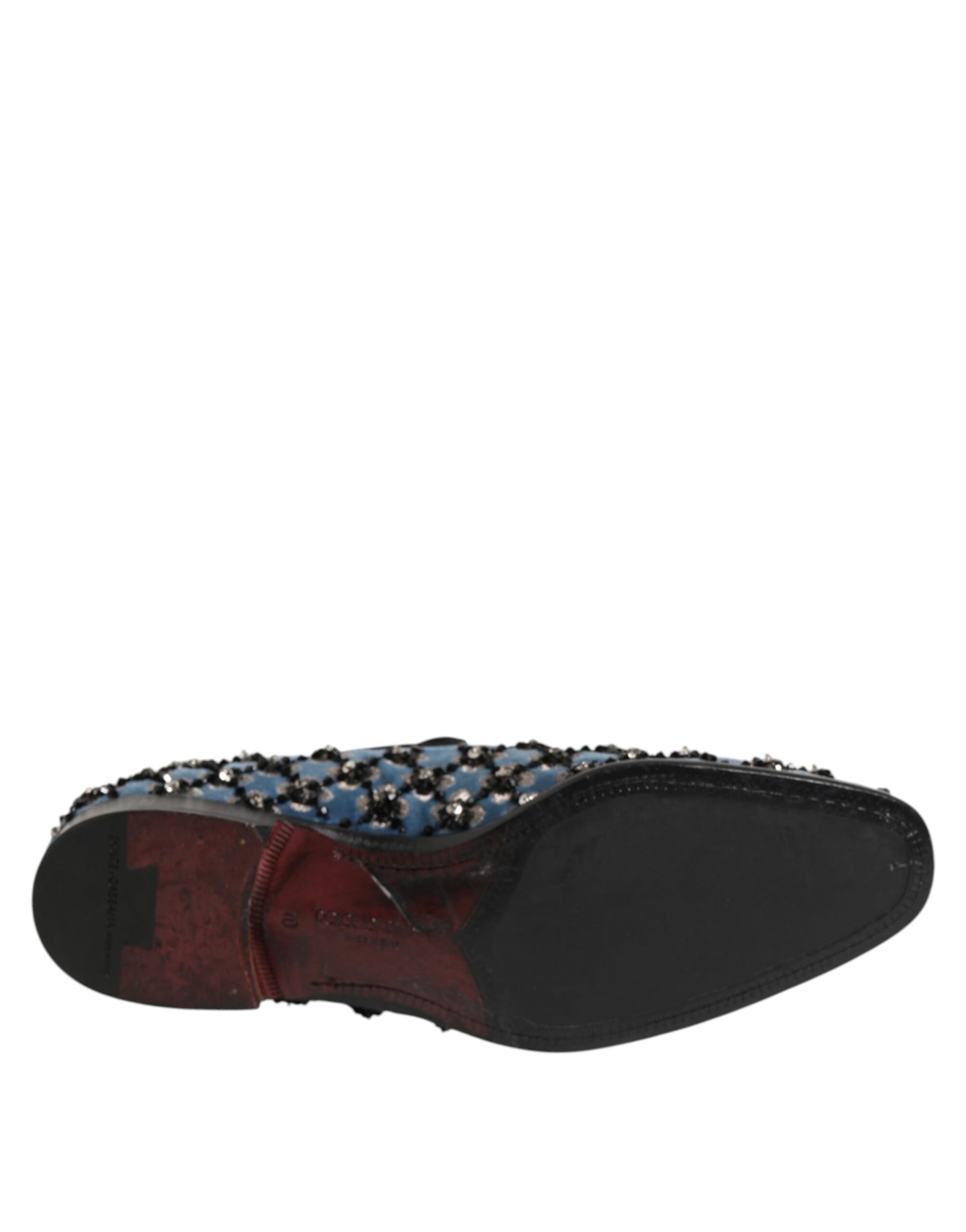Dolce & Gabbana Blue Velvet Crystal Detailing Loafer Men Shoes | Regal Royce