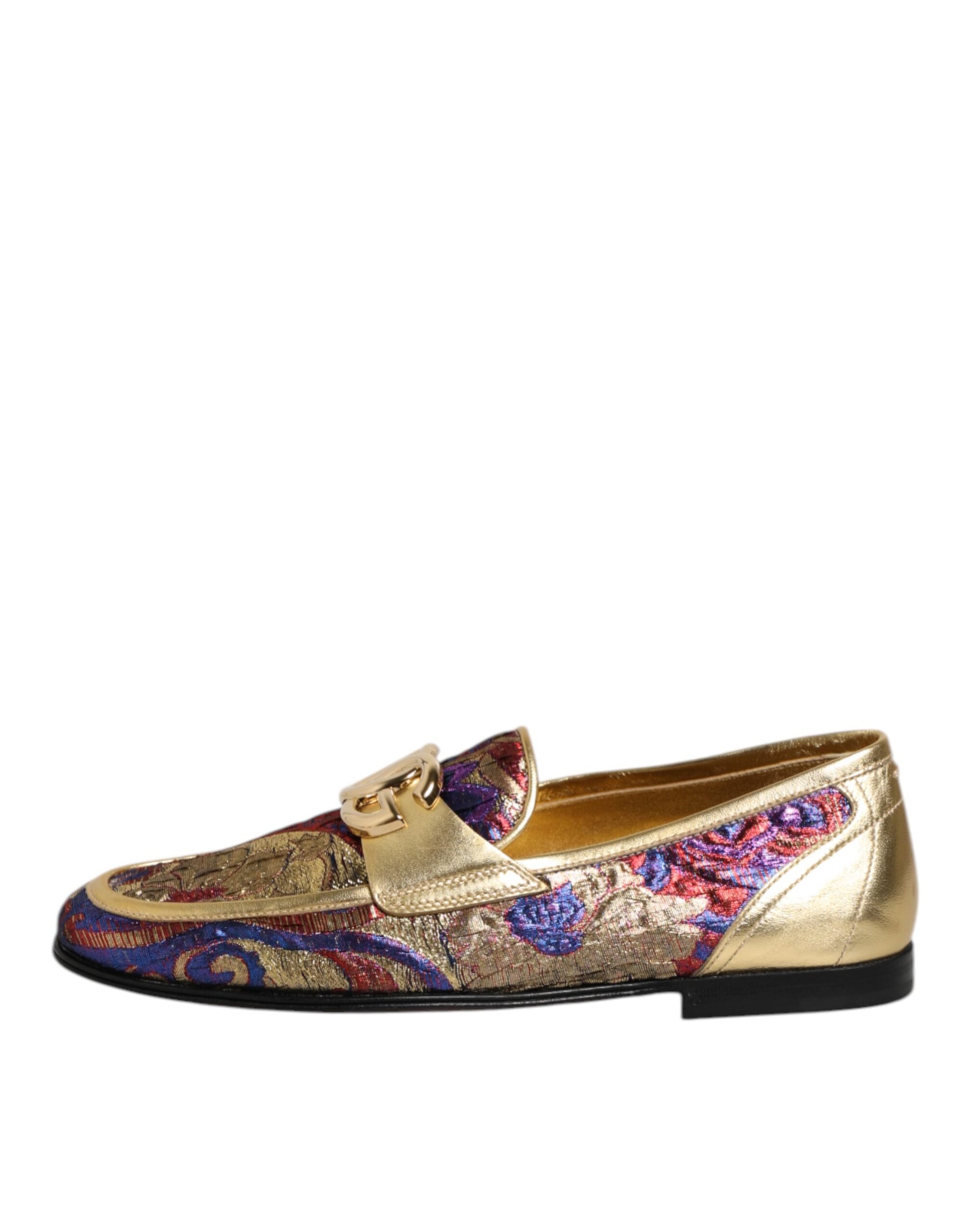 Dolce & Gabbana Multicolor Jacquard Gold DG Logo Loafer Shoes | Regal Royce