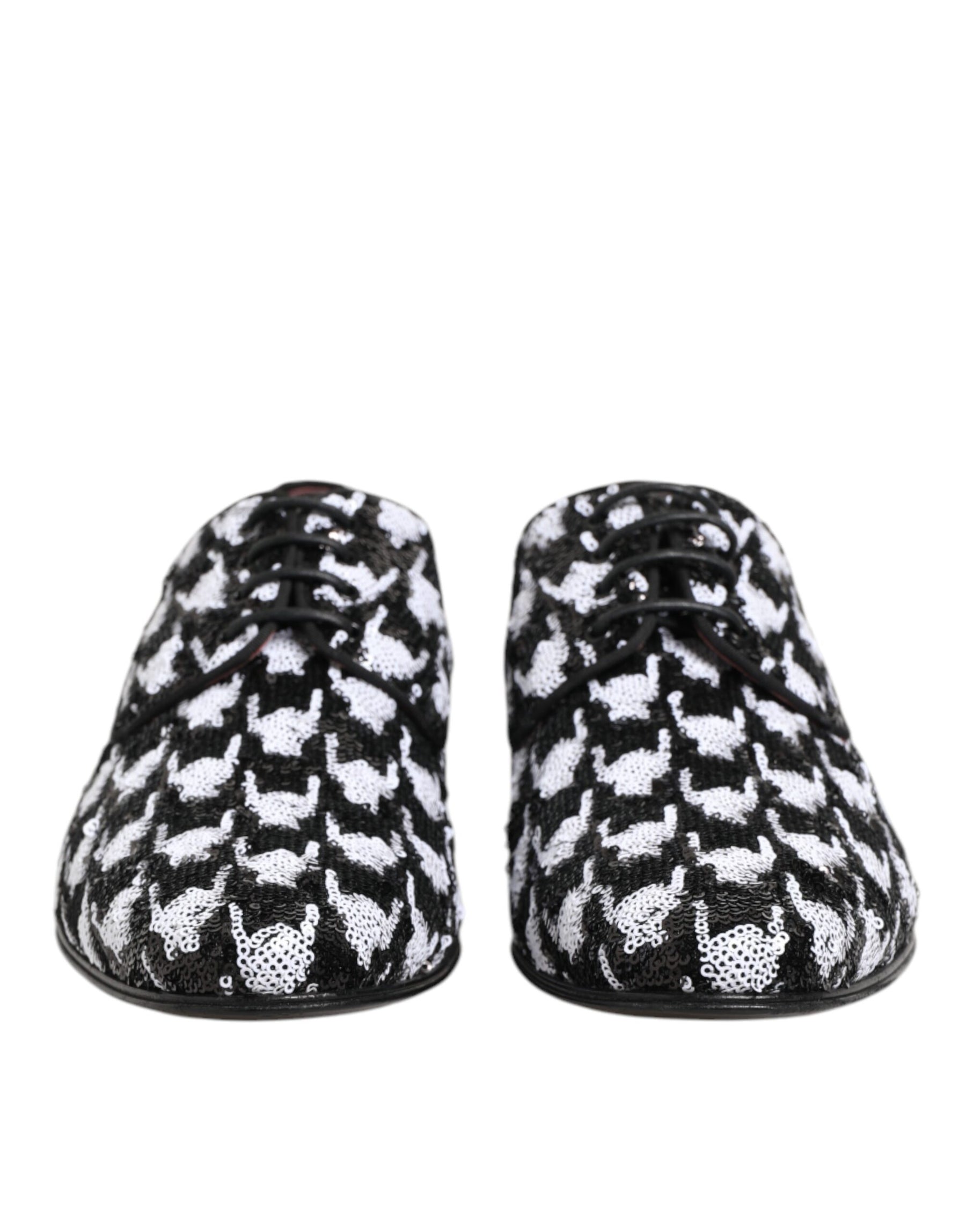 Dolce & Gabbana Dress Black White Sequined Lace Up Derby Shoes | Regal Royce