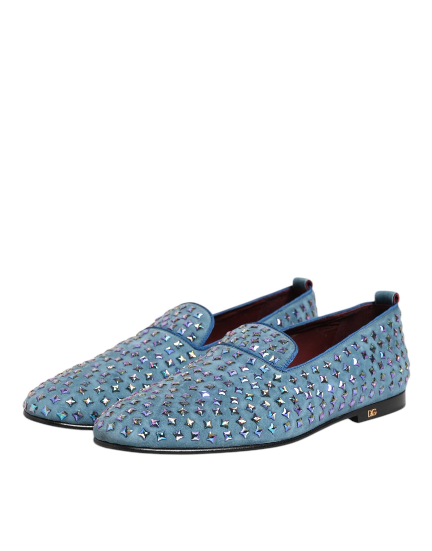 Dolce & Gabbana Blue Suede Studded Dress Men Loafers Shoes | Regal Royce