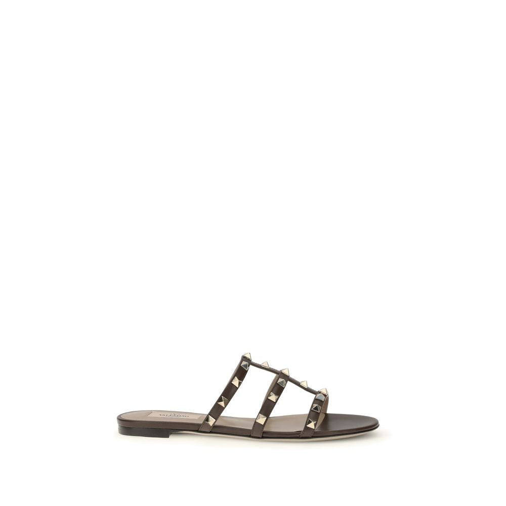 Valentino Garavani Brown Calf Leather Bos Taurus Flat Sandals | Regal Royce
