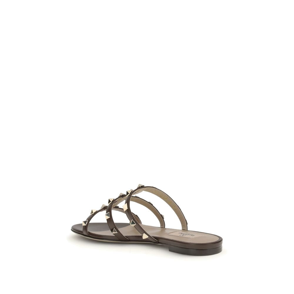 Valentino Garavani Brown Calf Leather Bos Taurus Flat Sandals | Regal Royce