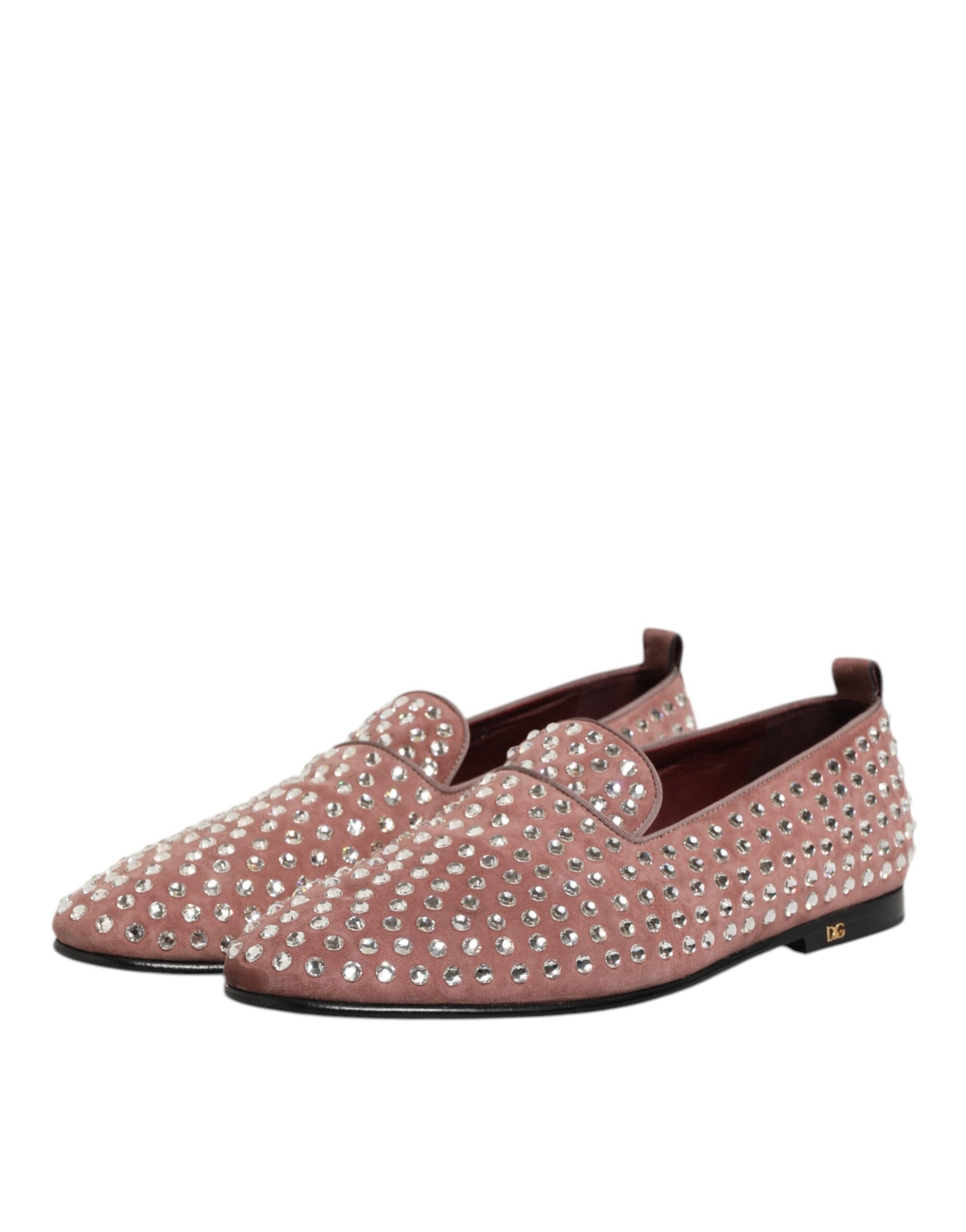 Dolce & Gabbana Pink Suede Crystals Loafers Men Dress Shoes | Regal Royce