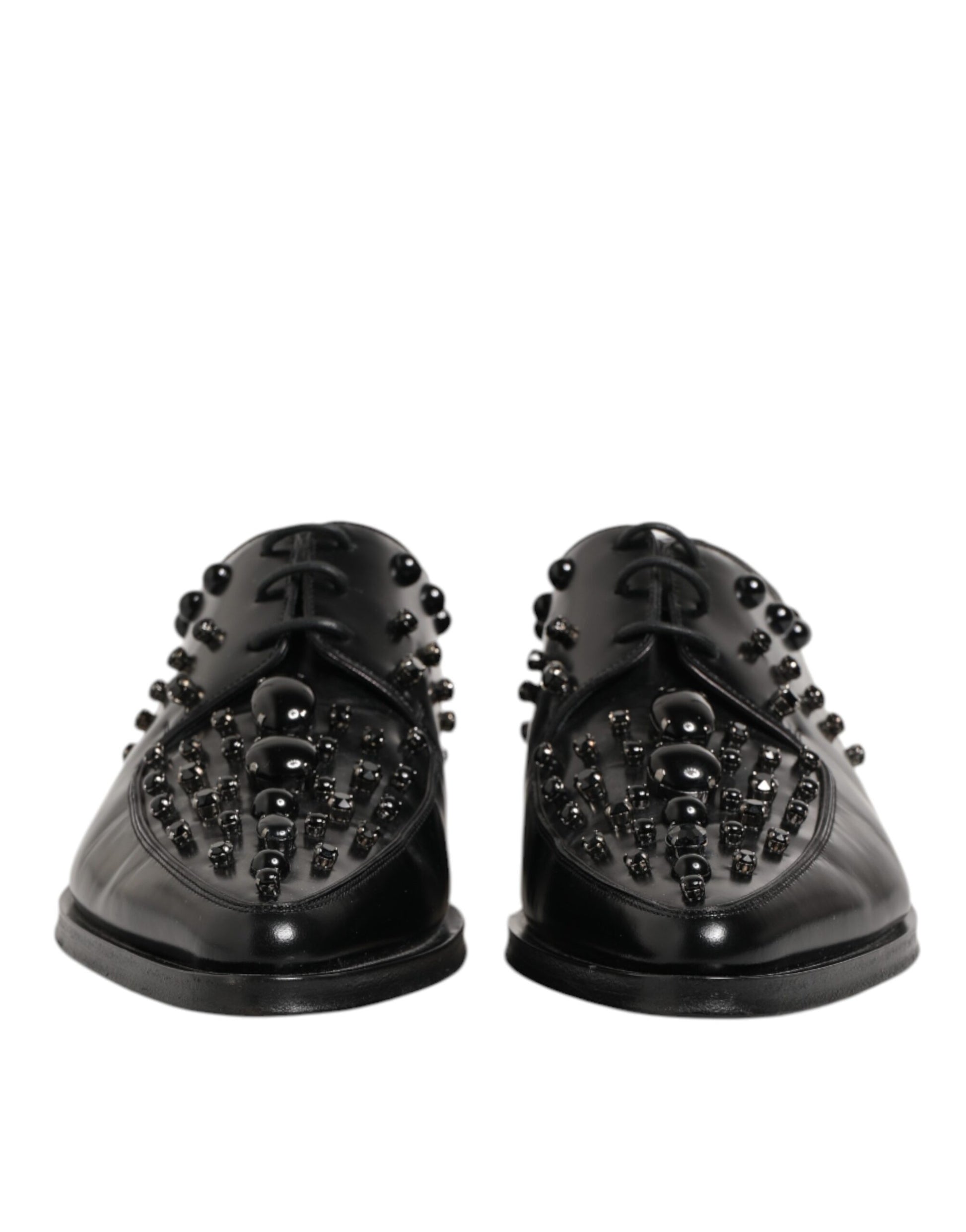 Dolce & Gabbana Black Crystal Embellished Derby Men Shoes