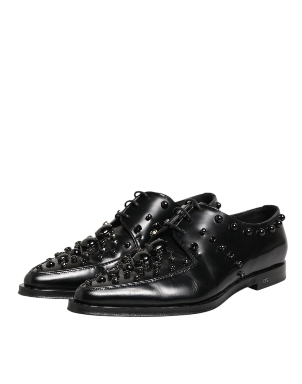 Dolce & Gabbana Black Crystal Embellished Derby Men Shoes