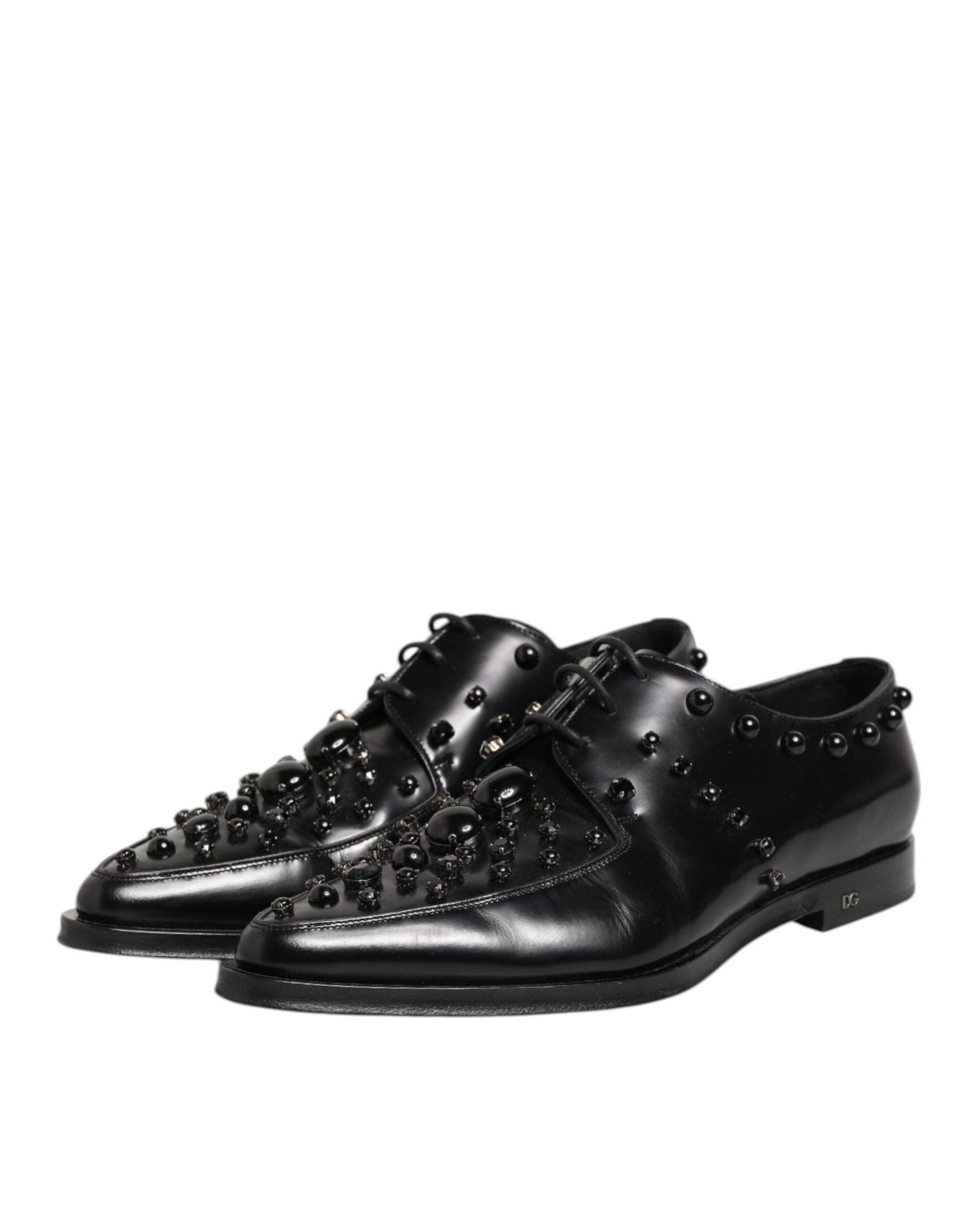 Dolce & Gabbana Black Crystal Embellished Derby Men Shoes