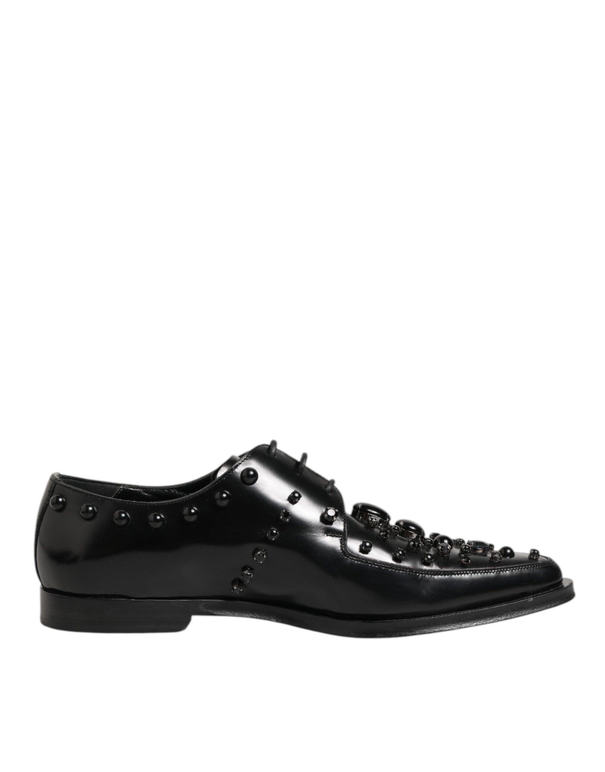 Dolce & Gabbana Black Crystal Embellished Derby Men Shoes