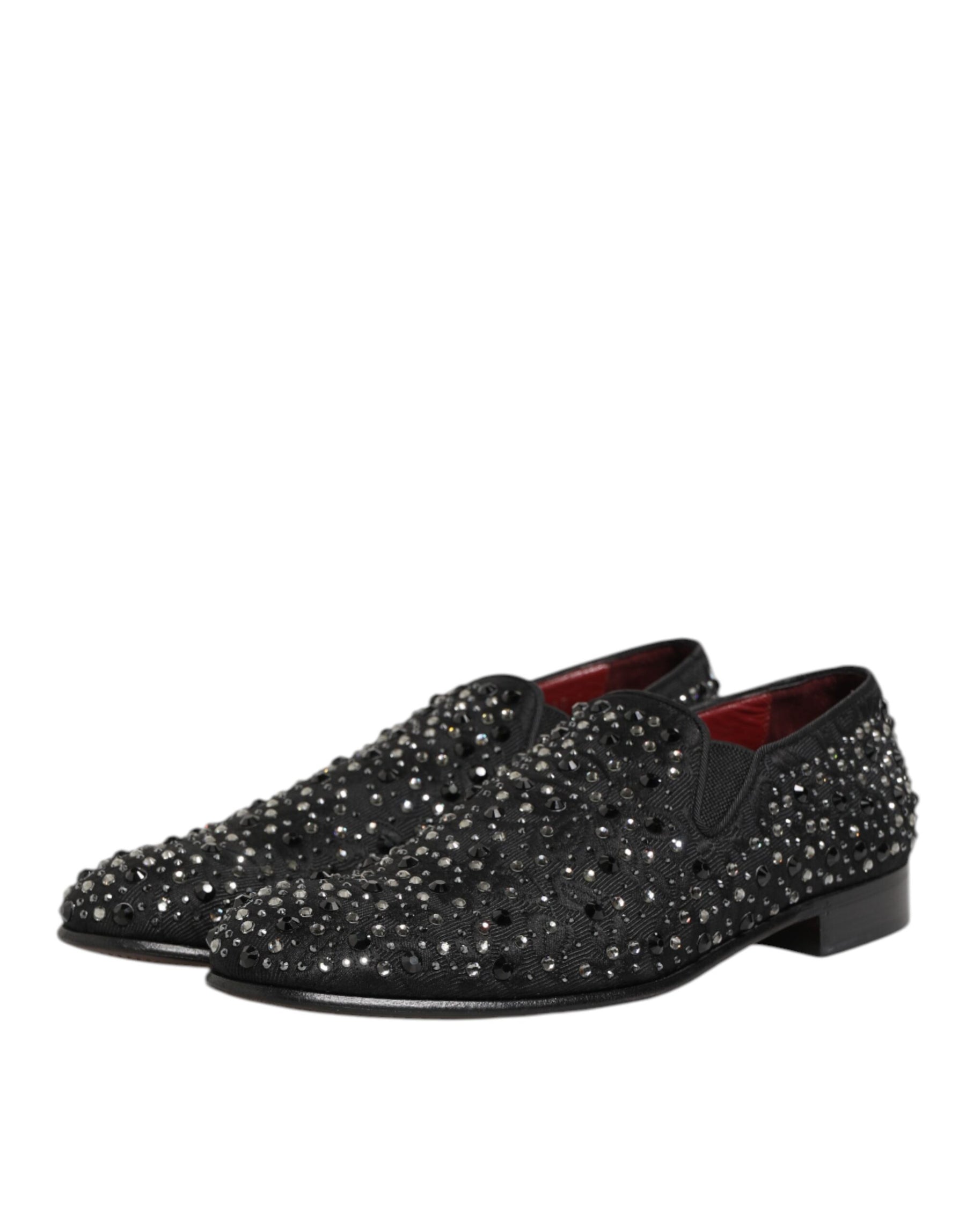 Dolce & Gabbana Black Suede Crystal Embellished Loafer Shoes | Regal Royce