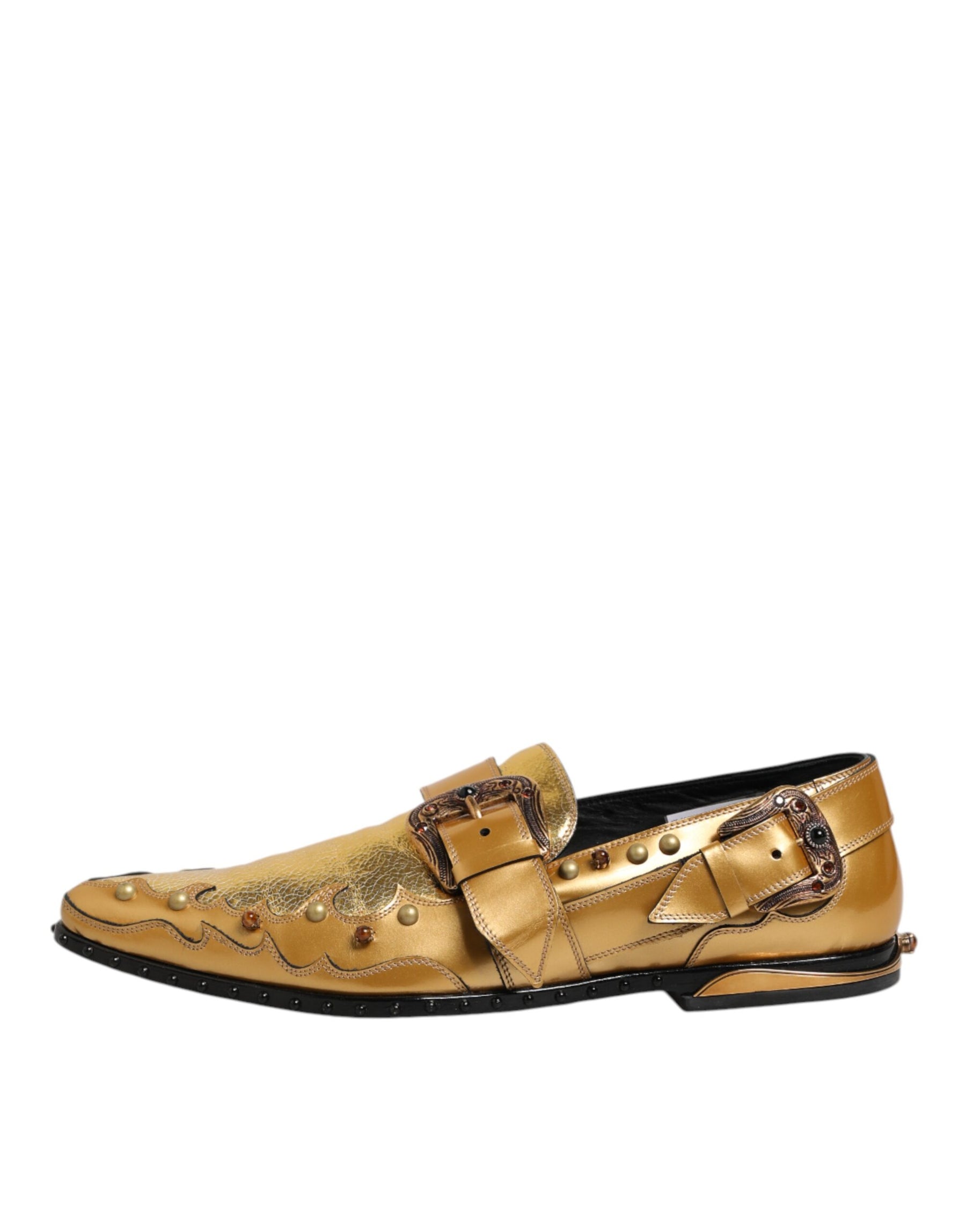 Dolce & Gabbana Gold Leather MONK STRAP Dress Formal Shoes | Regal Royce