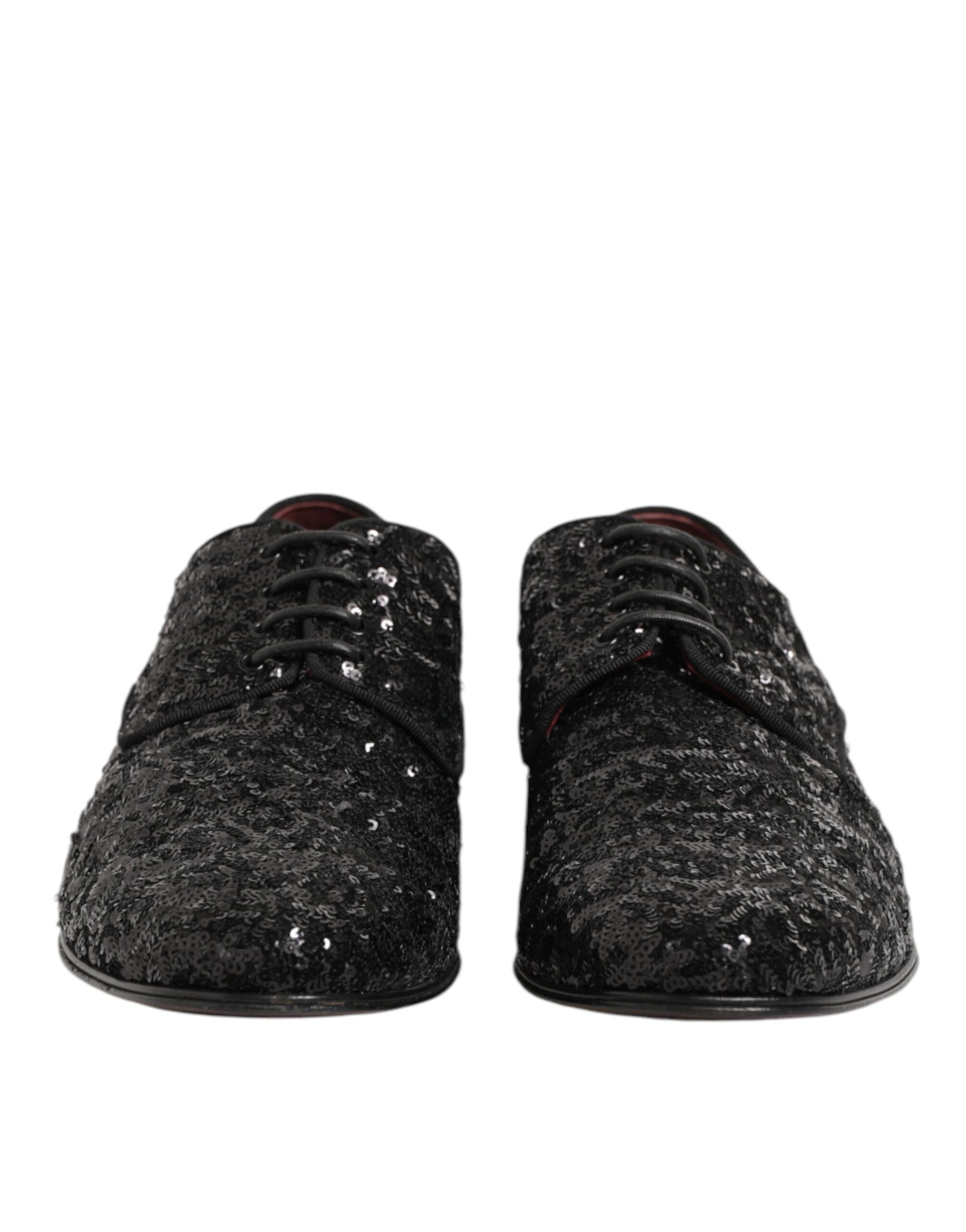 Dolce & Gabbana Black Sequined Lace Up Dress Men Derby Shoes