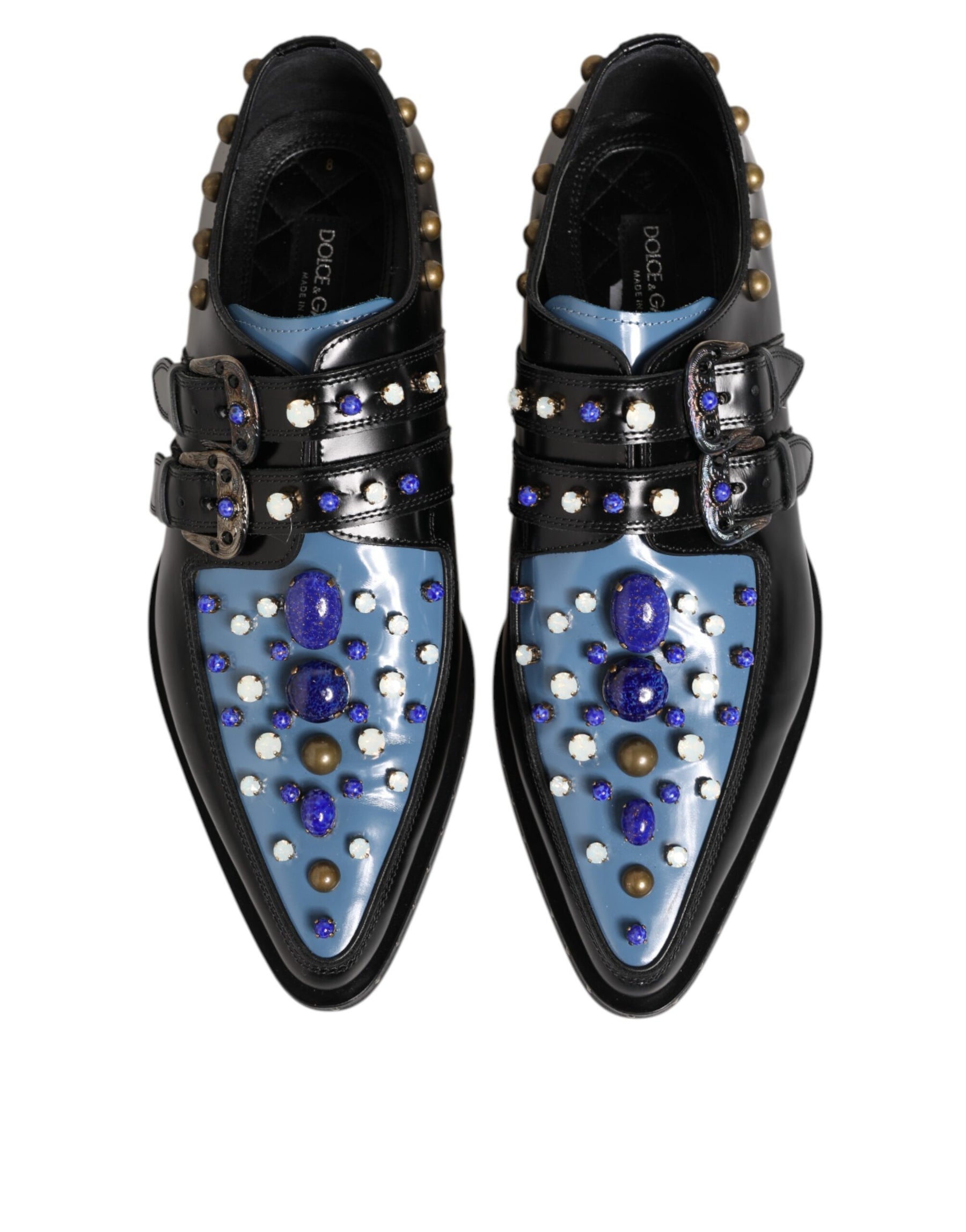 Dolce & Gabbana Black Blue Embellished MONKSTRAP Dress Shoes | Regal Royce