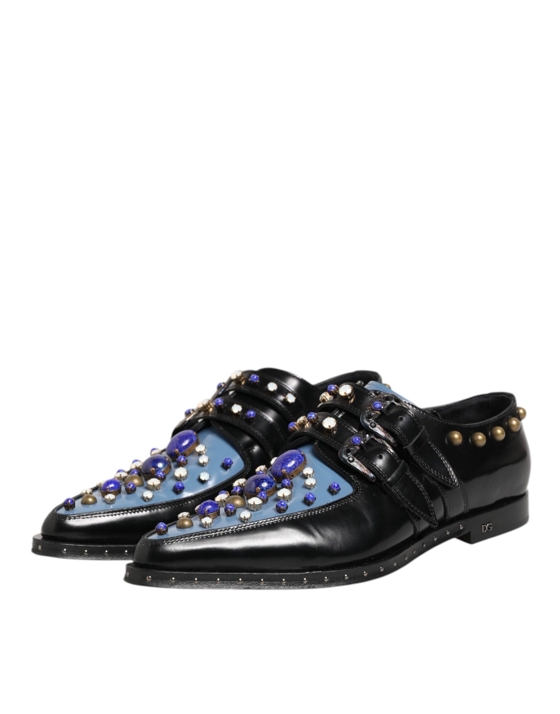 Dolce & Gabbana Black Blue Embellished MONKSTRAP Dress Shoes | Regal Royce