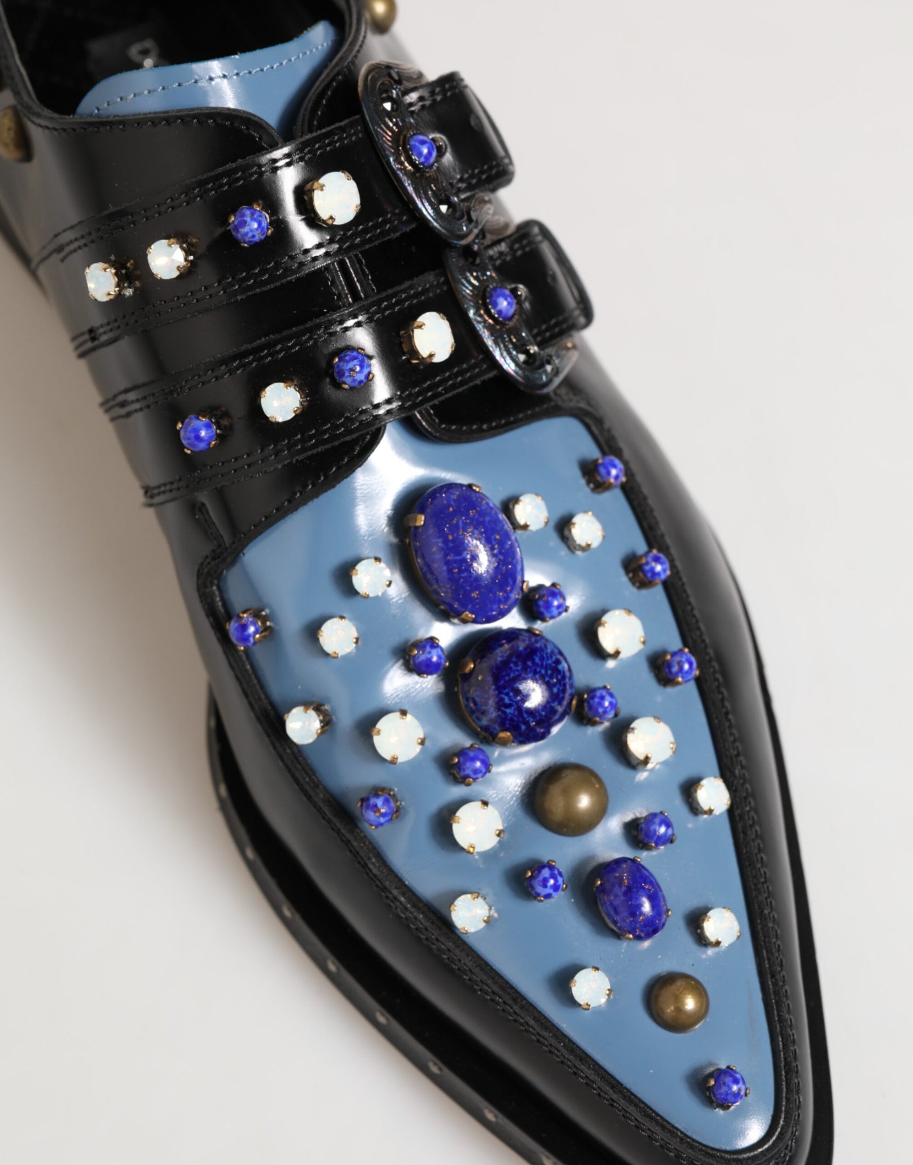 Dolce & Gabbana Black Blue Embellished MONKSTRAP Dress Shoes | Regal Royce