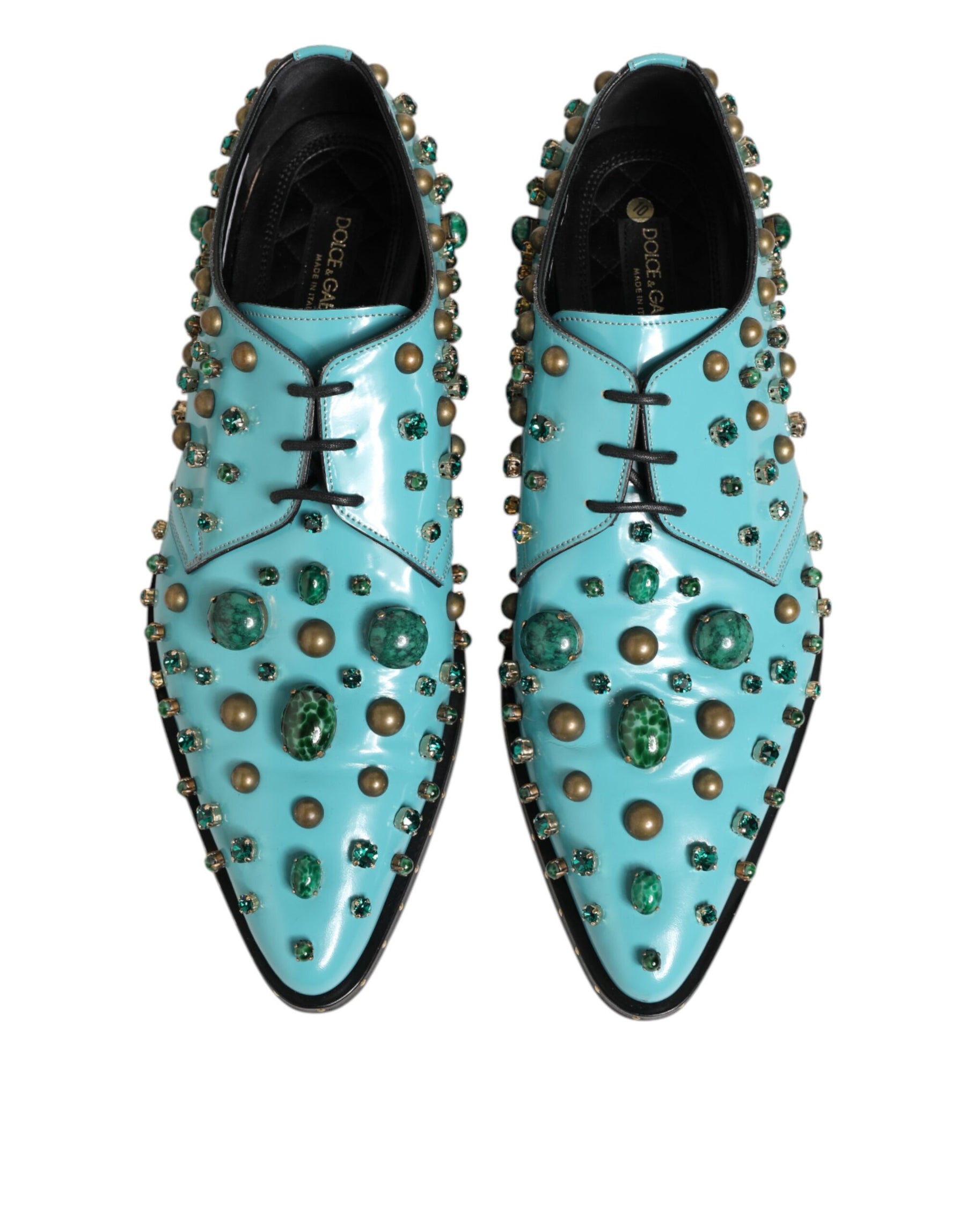 Dolce & Gabbana Turquoise Crystal Embellished Men Derby Shoes | Regal Royce