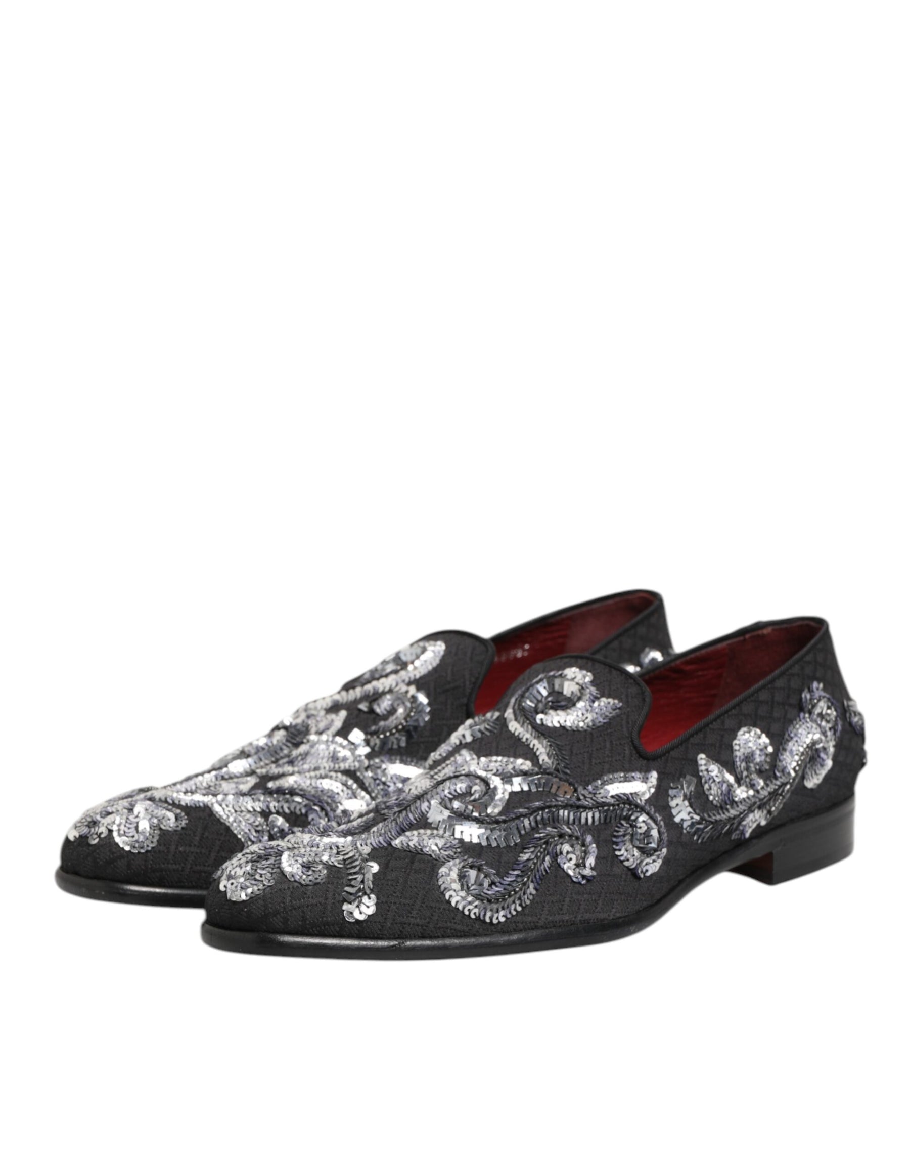 Dolce & Gabbana Black Silver Sequined Loafers Men Dress Shoes | Regal Royce