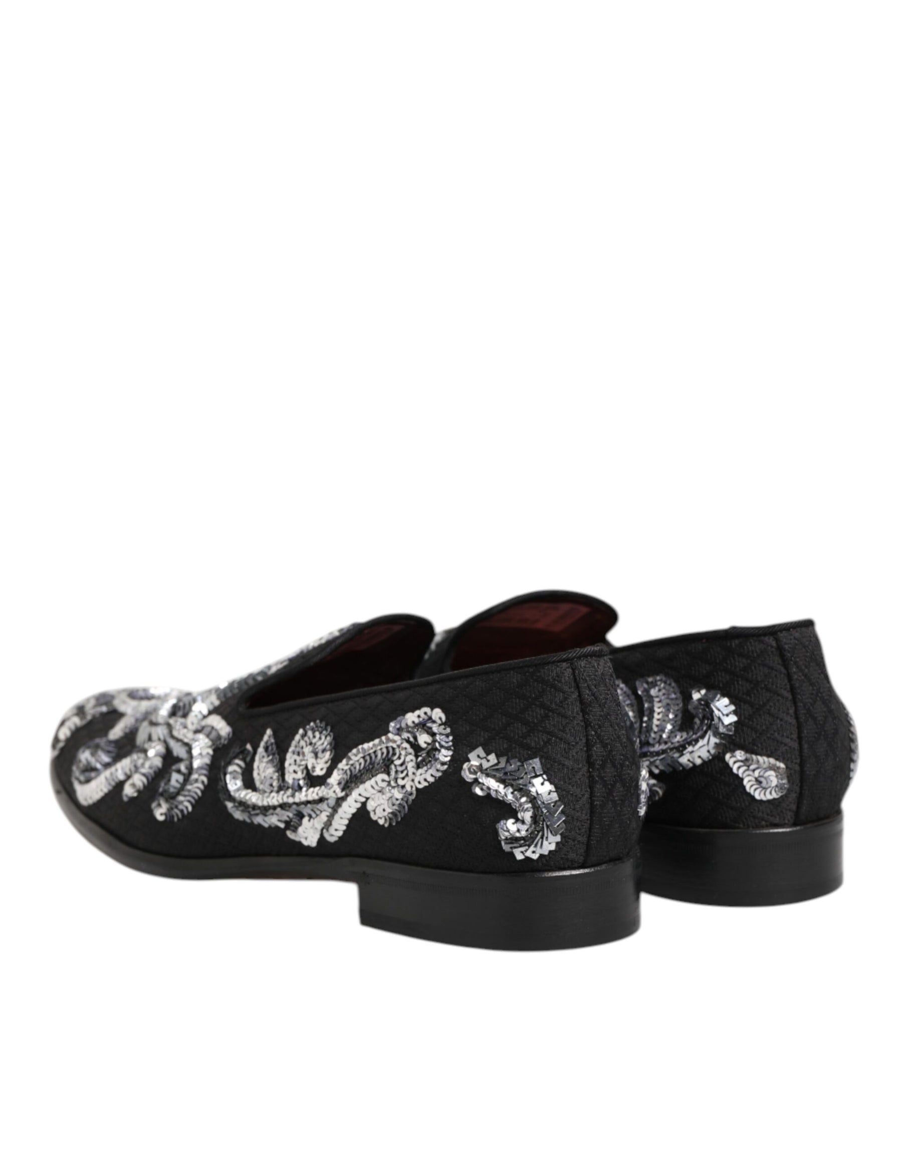 Dolce & Gabbana Black Silver Sequined Loafers Men Dress Shoes | Regal Royce