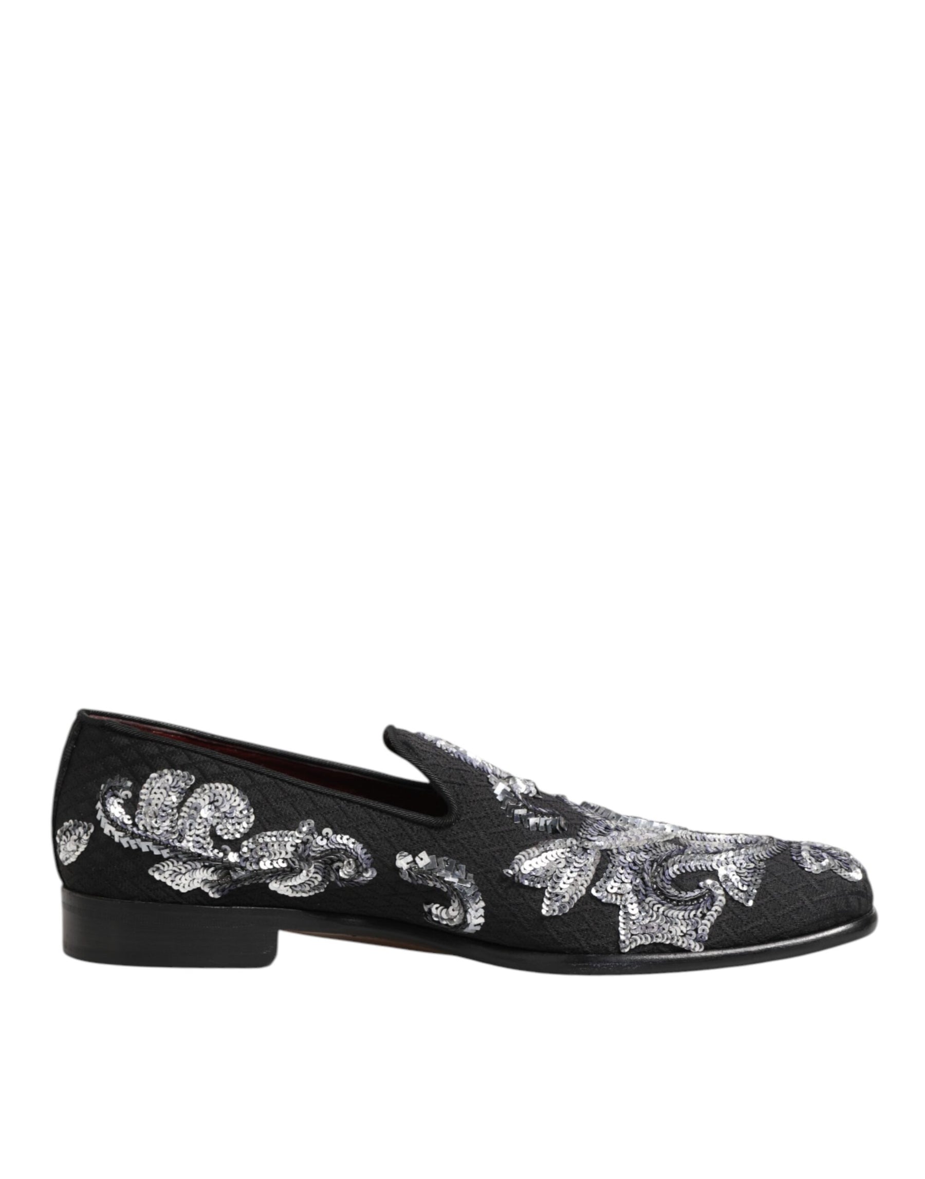 Dolce & Gabbana Black Silver Sequined Loafers Men Dress Shoes | Regal Royce