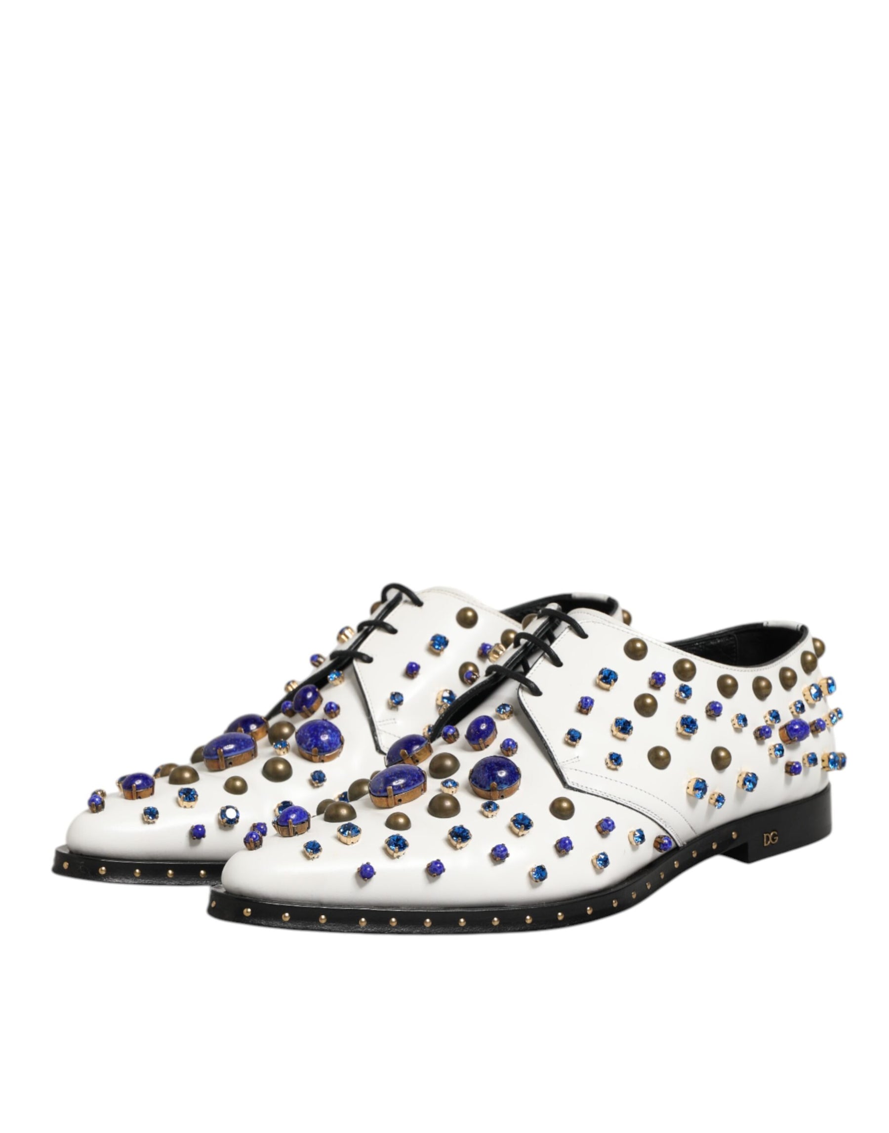 Dolce & Gabbana White Leather Crystals Embellished Dress  Shoes | Regal Royce