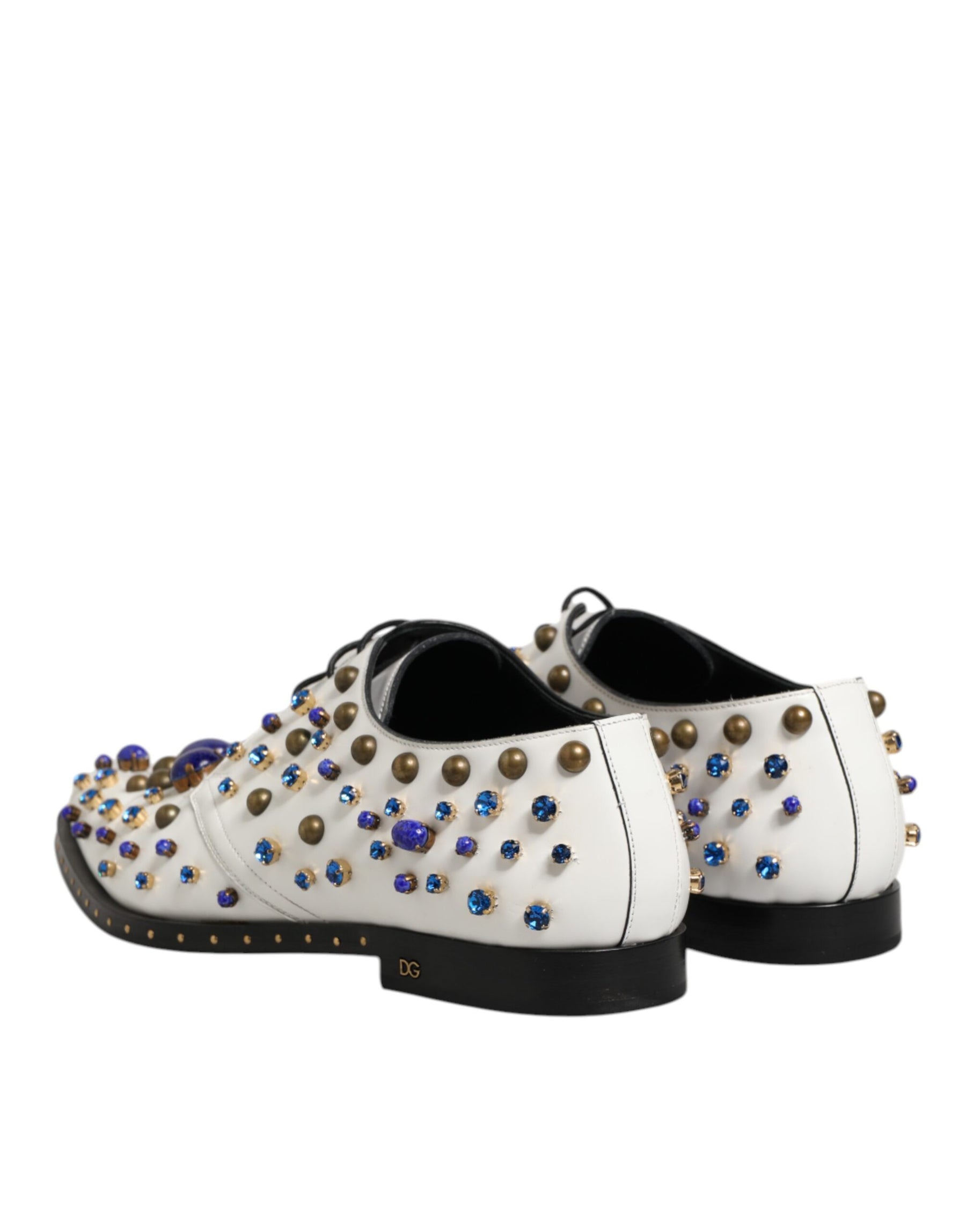 Dolce & Gabbana White Leather Crystals Embellished Dress  Shoes | Regal Royce