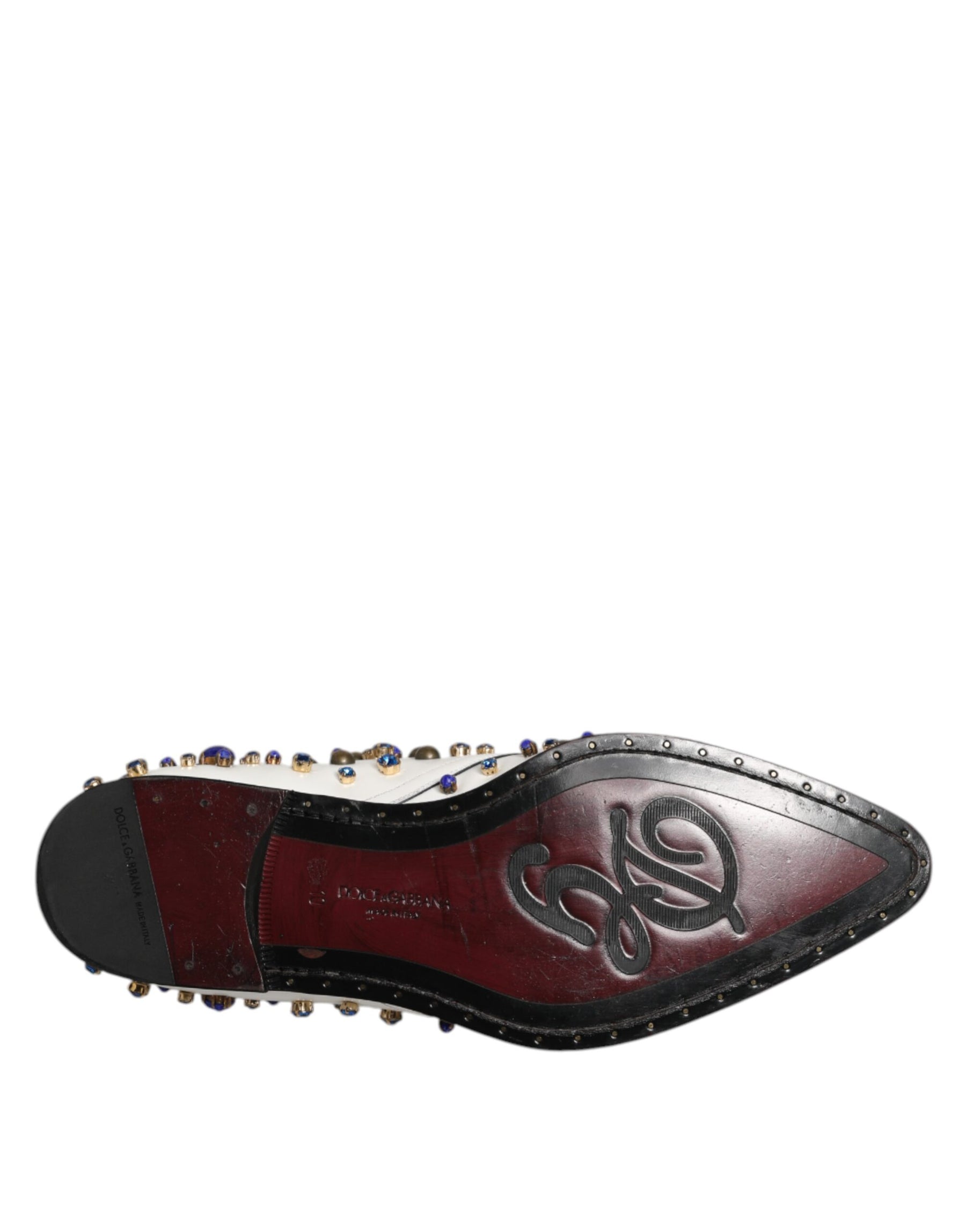 Dolce & Gabbana White Leather Crystals Embellished Dress  Shoes | Regal Royce