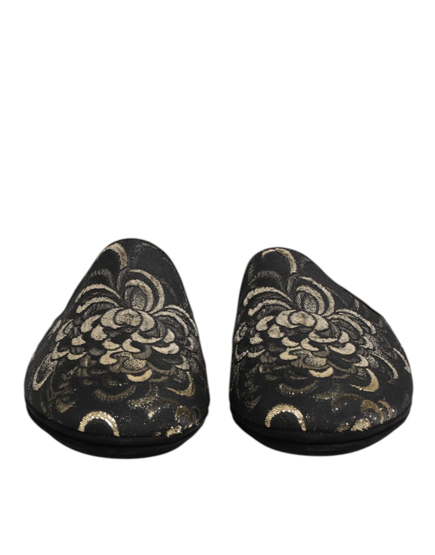 Dolce & Gabbana Black Floral Jacquard Slides Slippers Shoes | Regal Royce