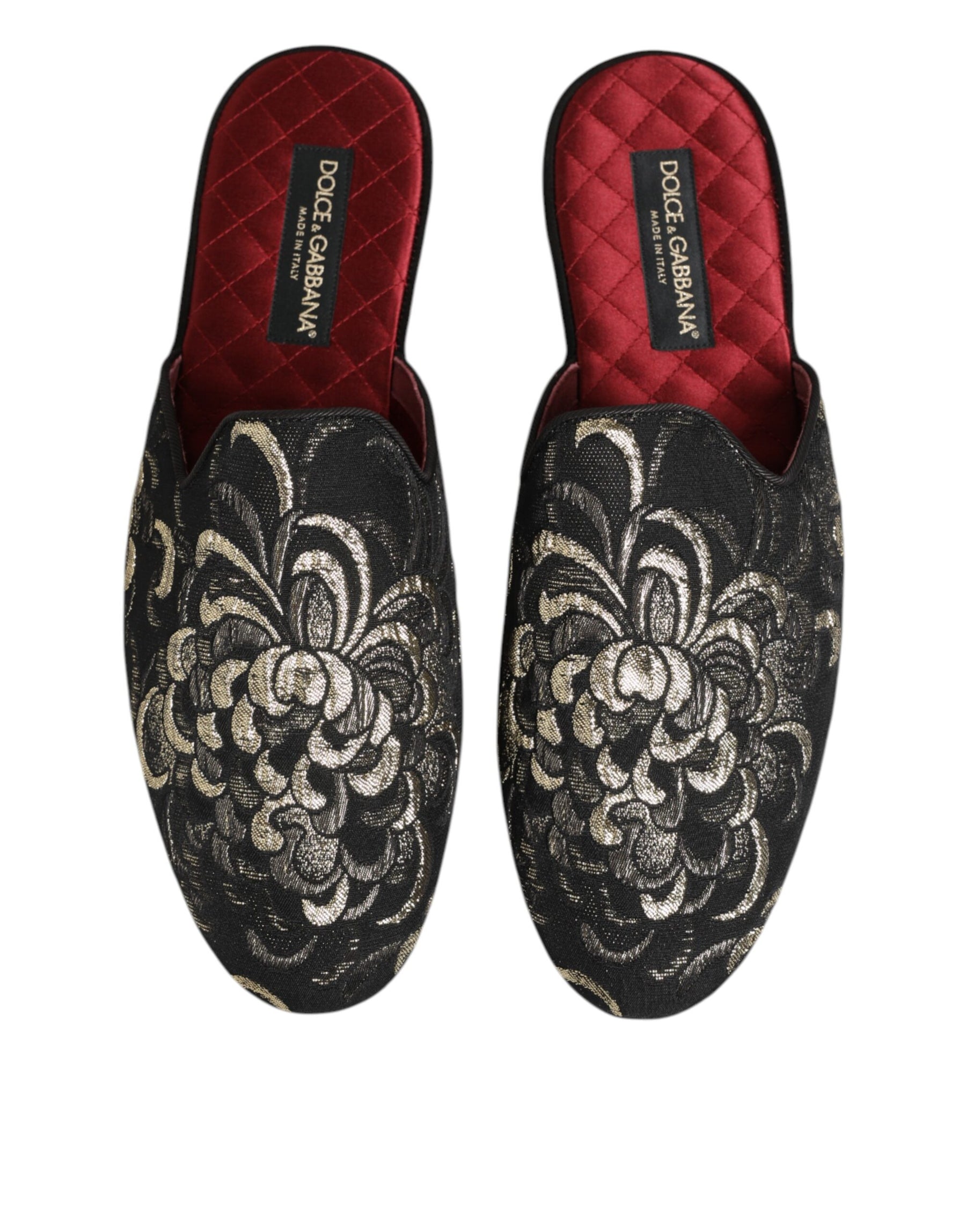 Dolce & Gabbana Black Floral Jacquard Slides Slippers Shoes | Regal Royce
