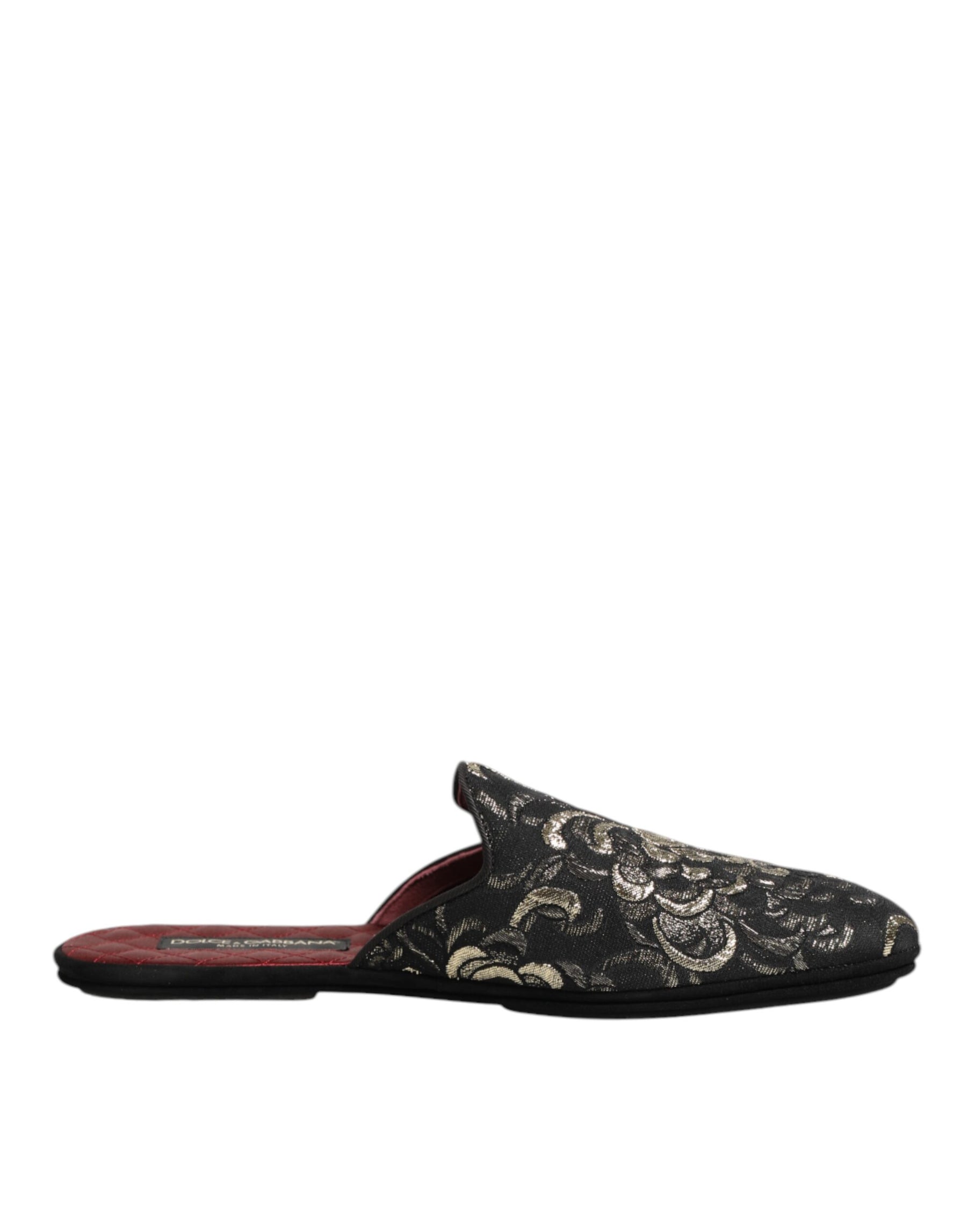 Dolce & Gabbana Black Floral Jacquard Slides Slippers Shoes | Regal Royce