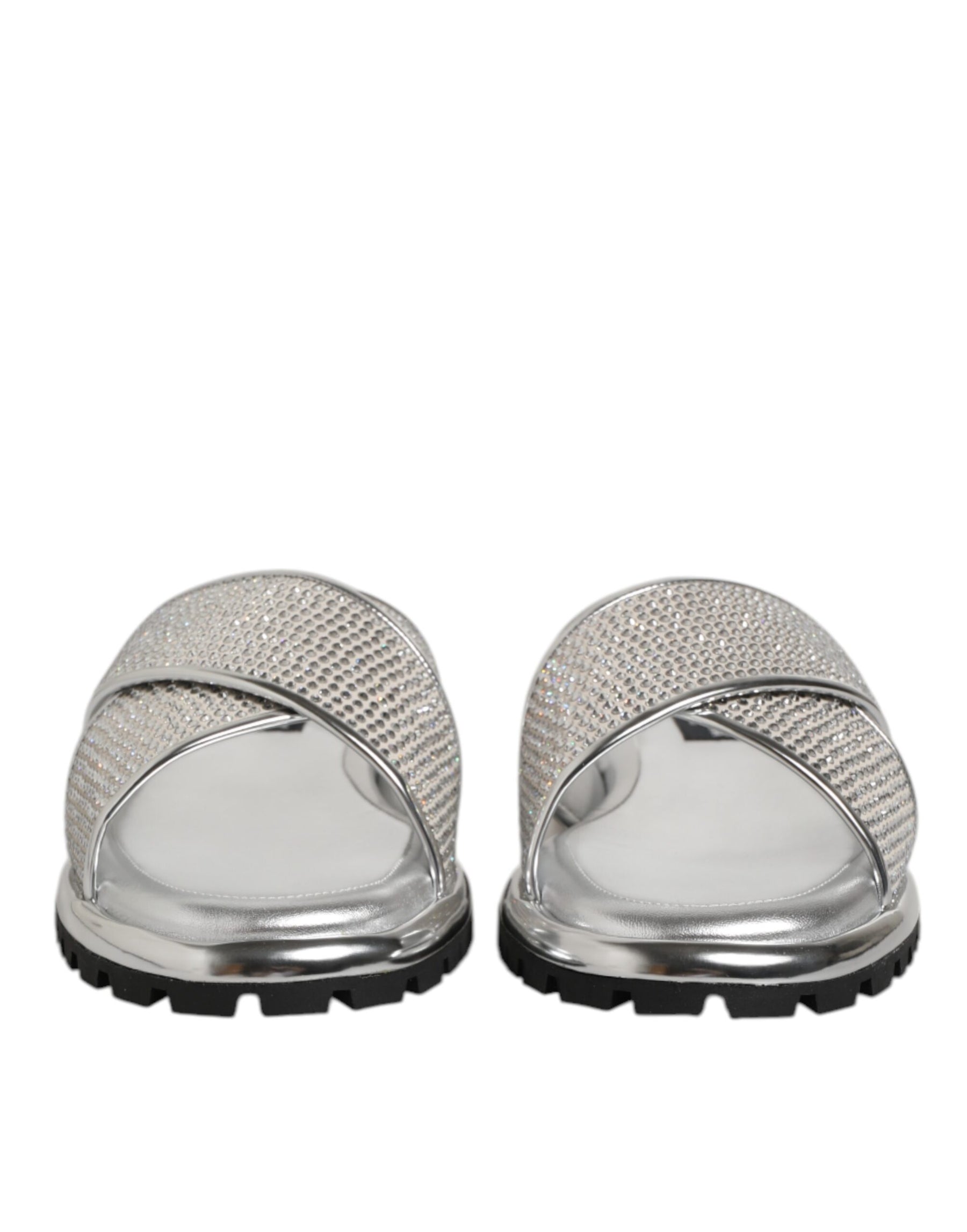 Dolce & Gabbana Silver Strass Slides Flats Slippers Shoes | Regal Royce