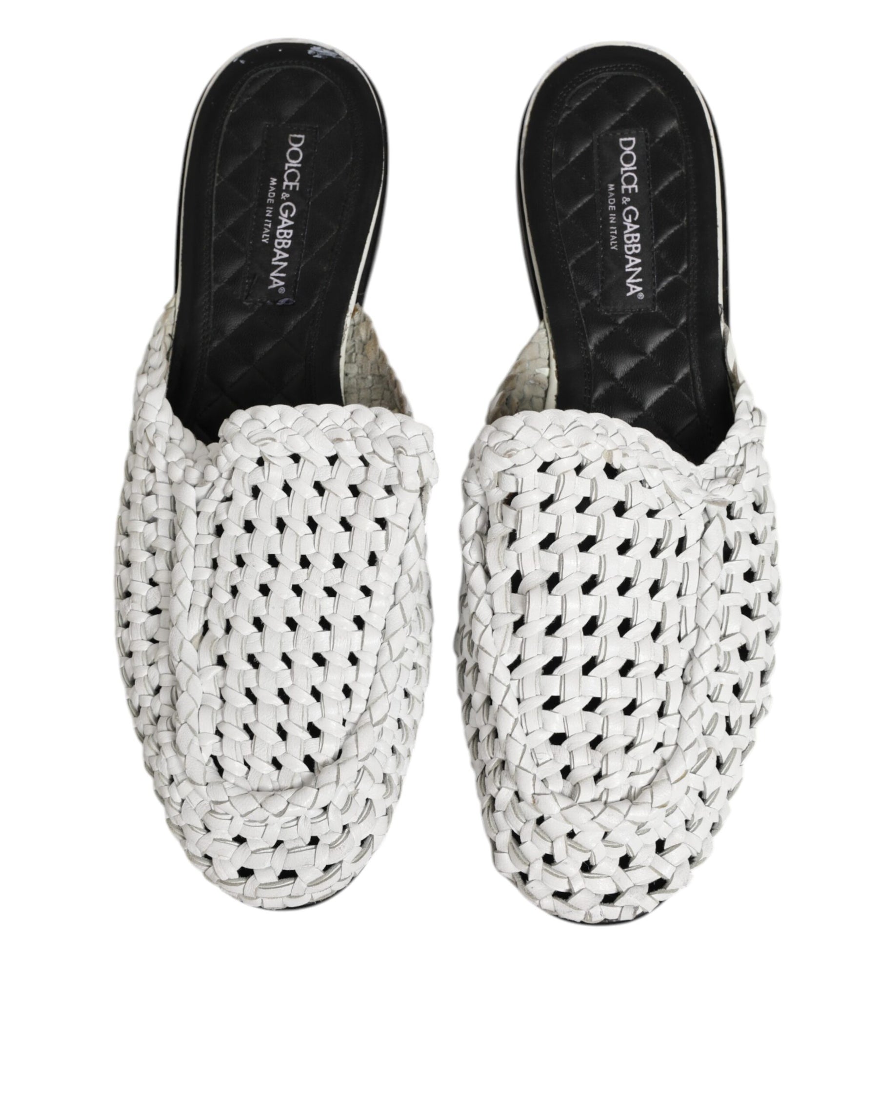 Dolce & Gabbana White Woven Slides MULES Men Sandals Shoes | Regal Royce