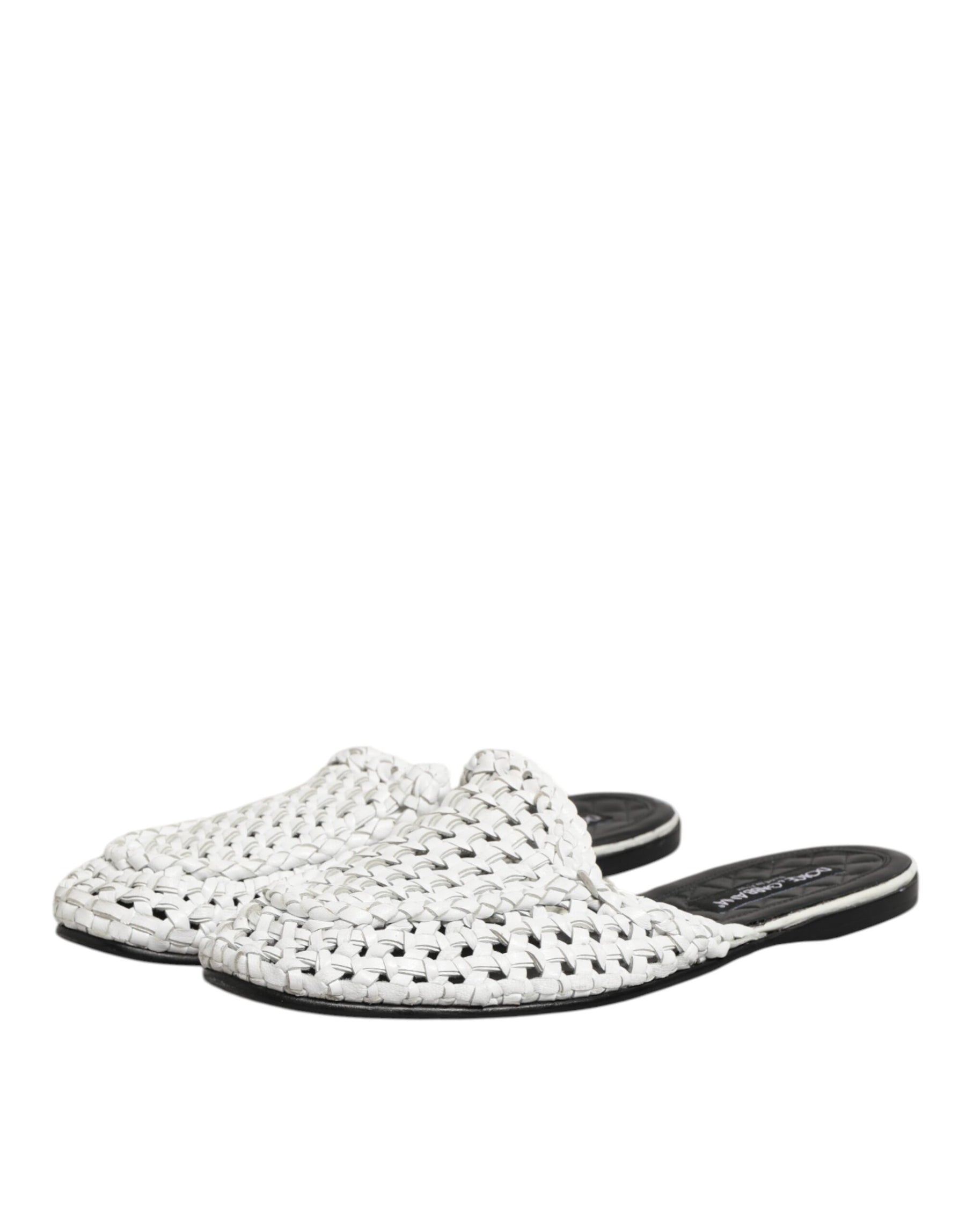 Dolce & Gabbana White Woven Slides MULES Men Sandals Shoes | Regal Royce