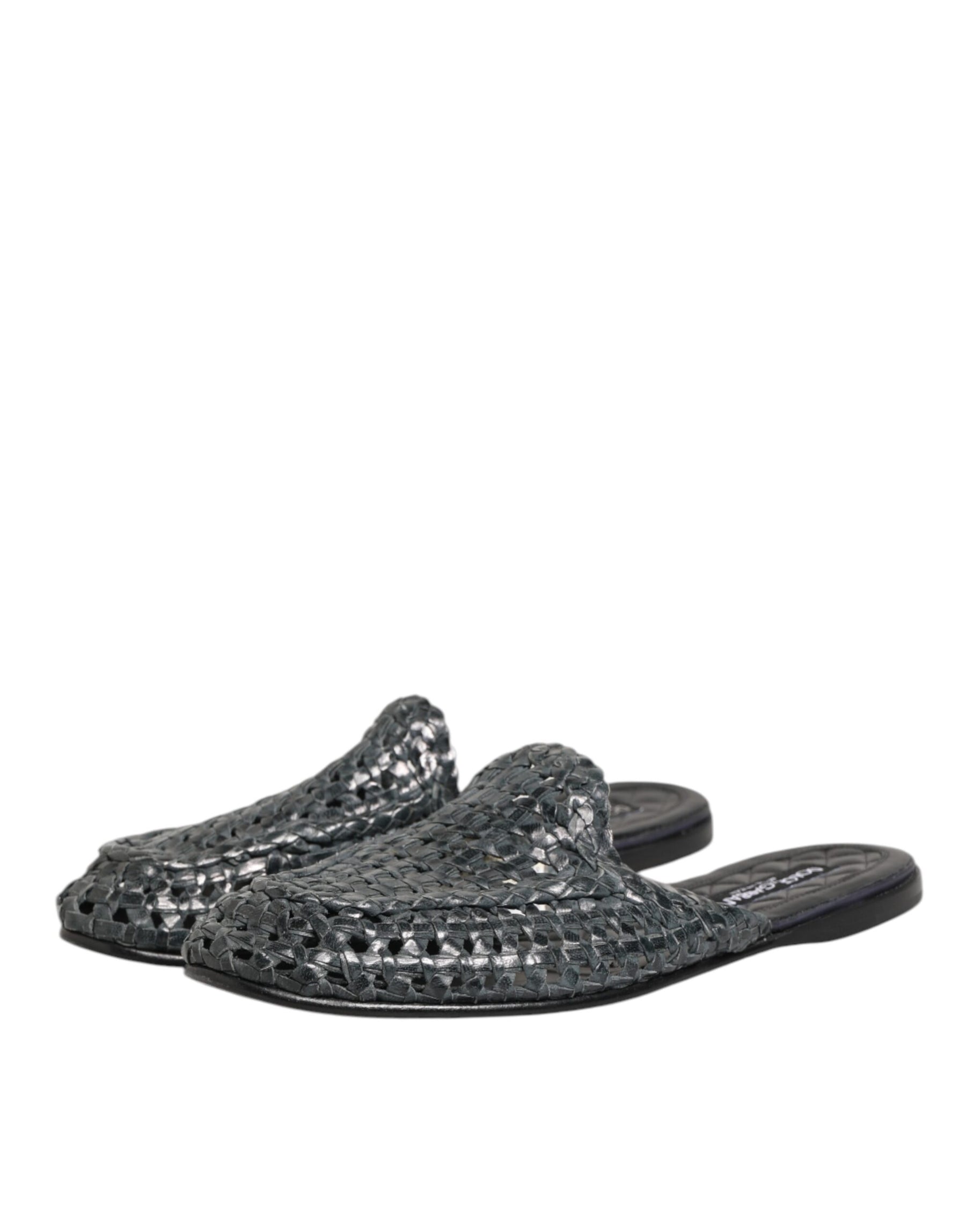 Dolce & Gabbana Blue Woven Slides MULES Men Sandals Shoes | Regal Royce